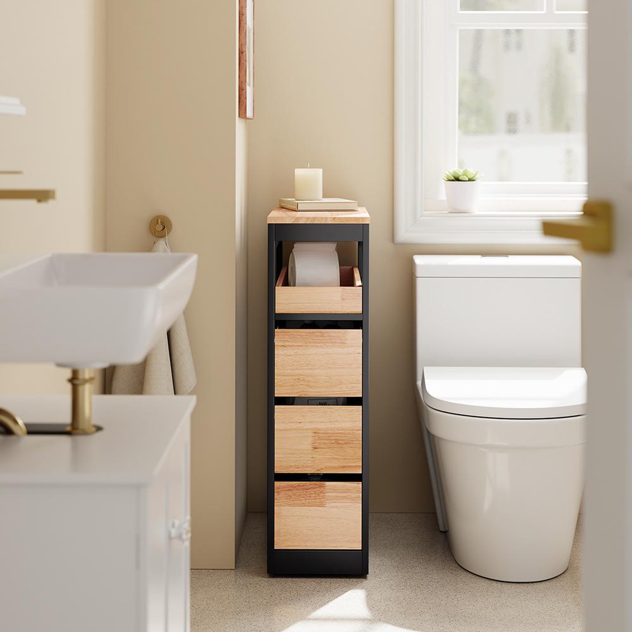 Voir la diapositive 5 : SOBUY SoBuy - Meuble bas de salle de bain à 4 tiroirs - Nordique - BZR54-II
