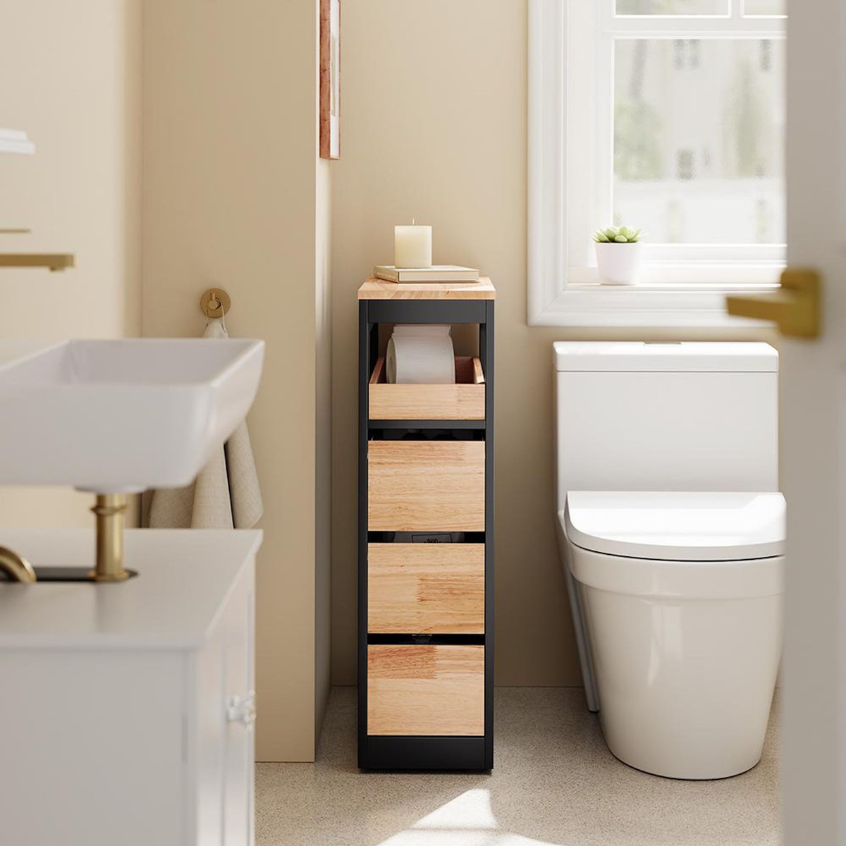 SOBUY SoBuy - Meuble bas de salle de bain à 4 tiroirs - Nordique - BZR54-II