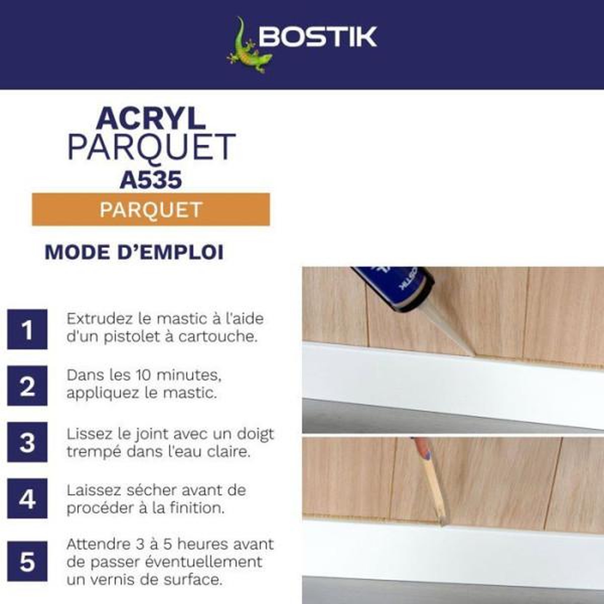 Voir la diapositive 4 : Bostik Mastic acrylique - BOSTIK - Joint Acryl Parquet - Compatible tous vernis - Chene foncé - 300 ml