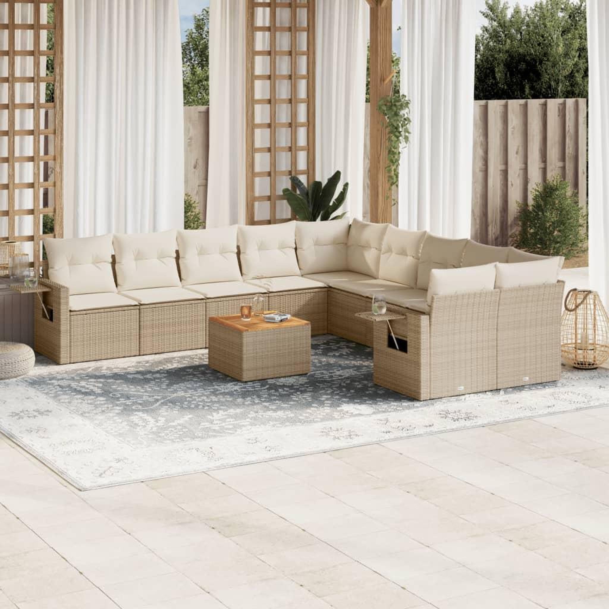 Voir la diapositive 1 : VIDAXL Salon de jardin 11 pcs avec coussins beige resine tressee
