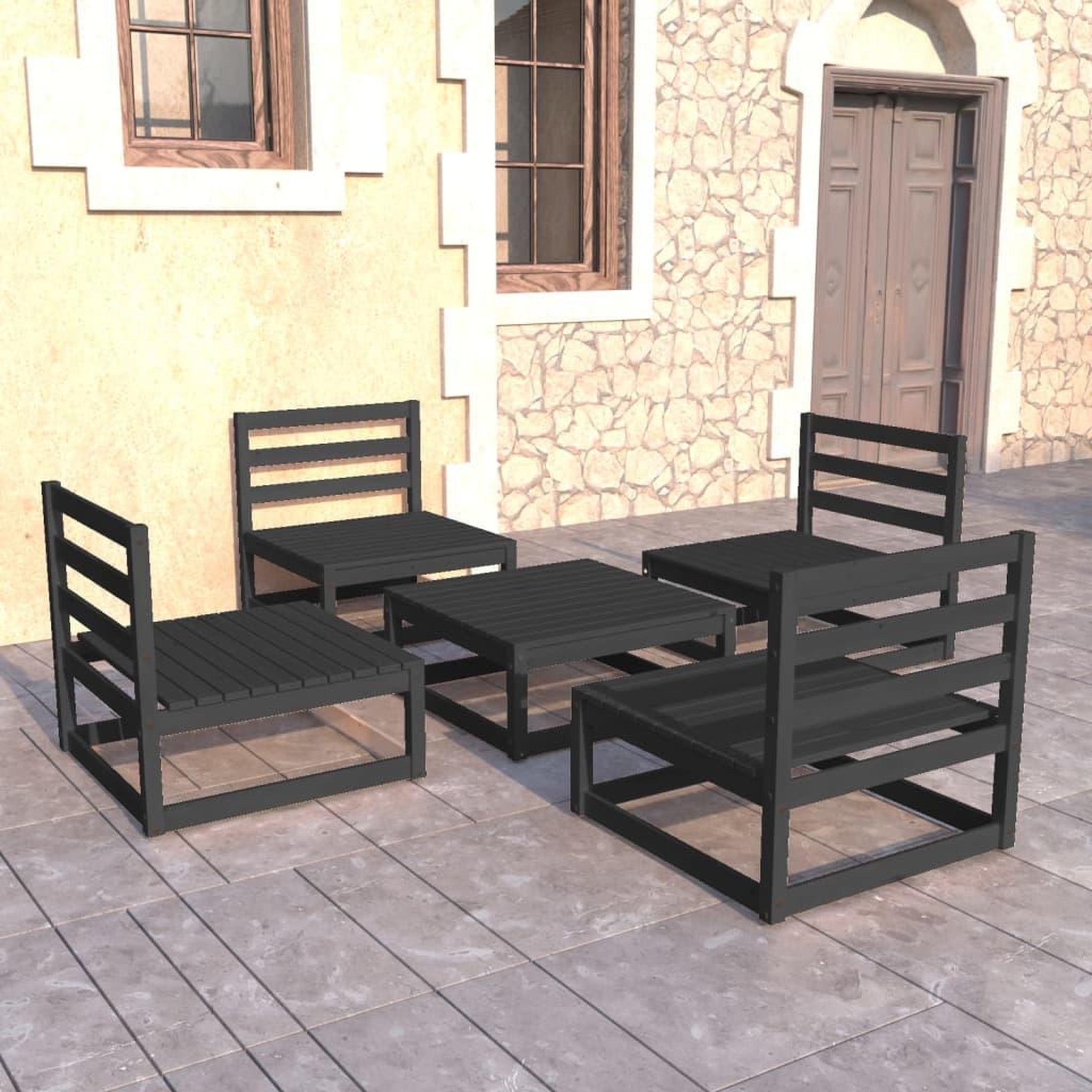 Voir la diapositive 1 : VIDAXL Salon de jardin 5 pcs noir bois de pin massif