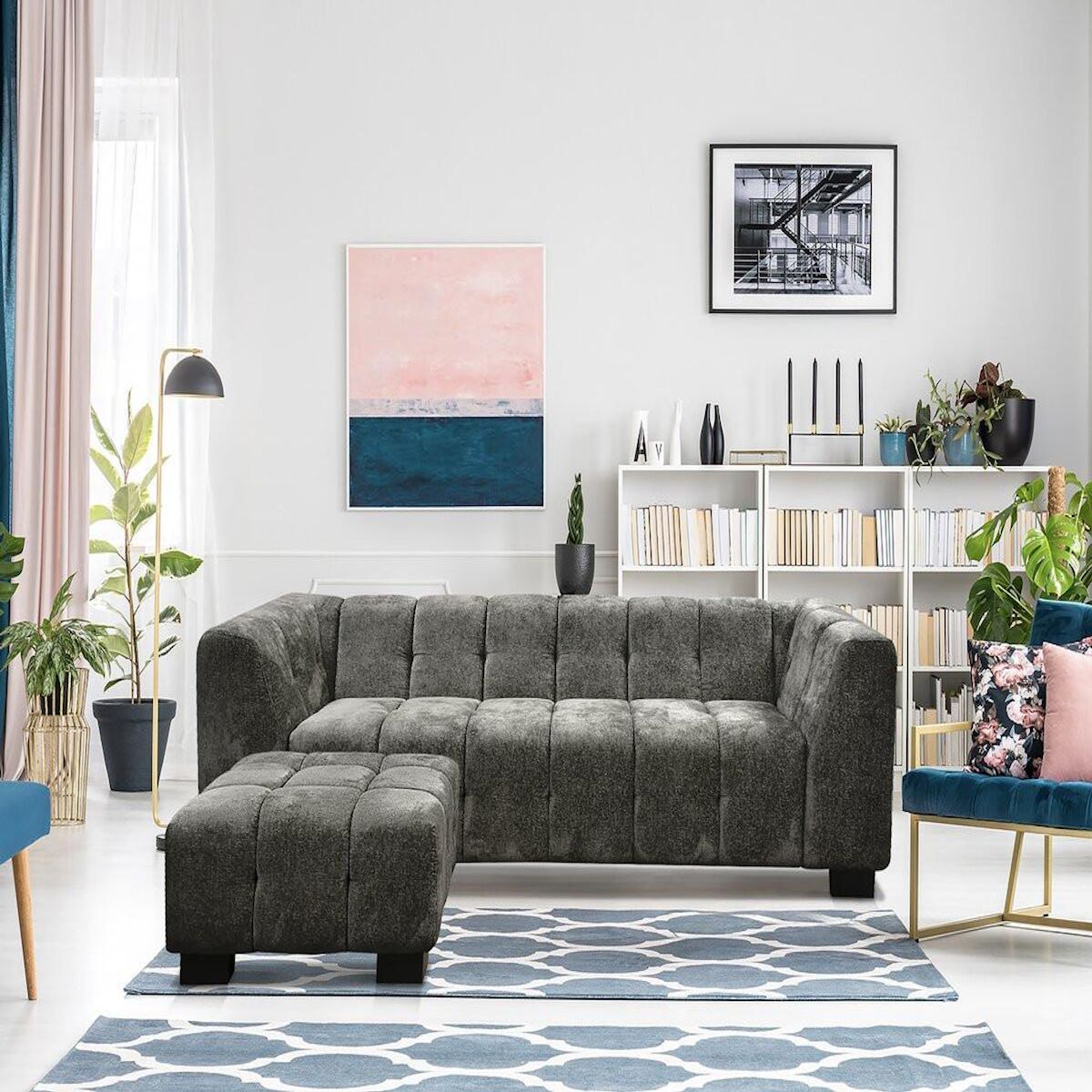 Habitat et Jardin Canapé droit design en tissu chenille 3 places  Foch - Gris