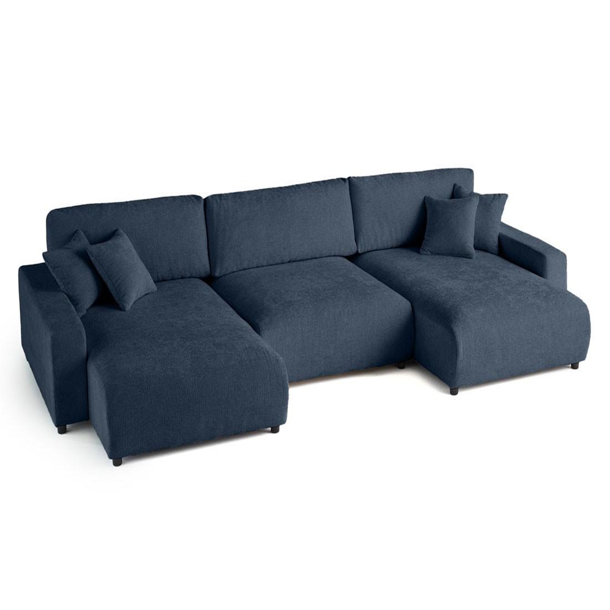 Voir la diapositive 2 : BEST MOBILIER Pivoine - canapé panoramique en u - 7 places - convertible avec coffre - en velours texturé