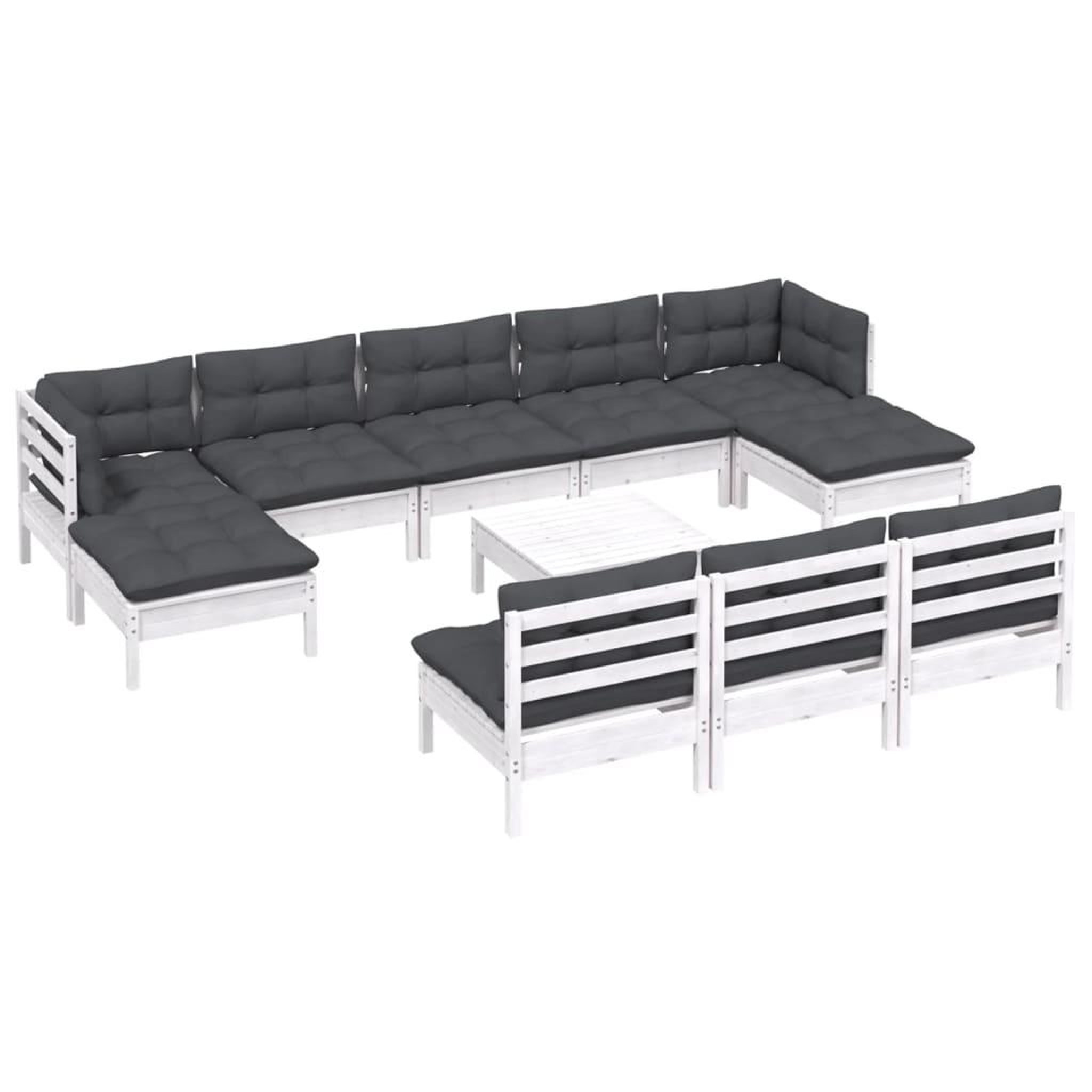 Voir la diapositive 3 : VIDAXL Salon de jardin 11 pcs avec coussins blanc bois de pin
