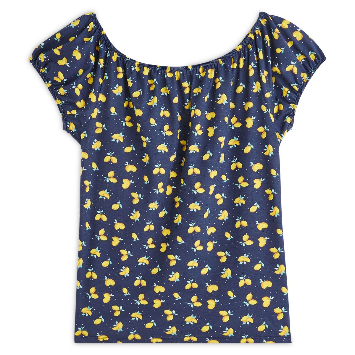 IN EXTENSO Top bleu marine épaules dénudées imprimé orange femme