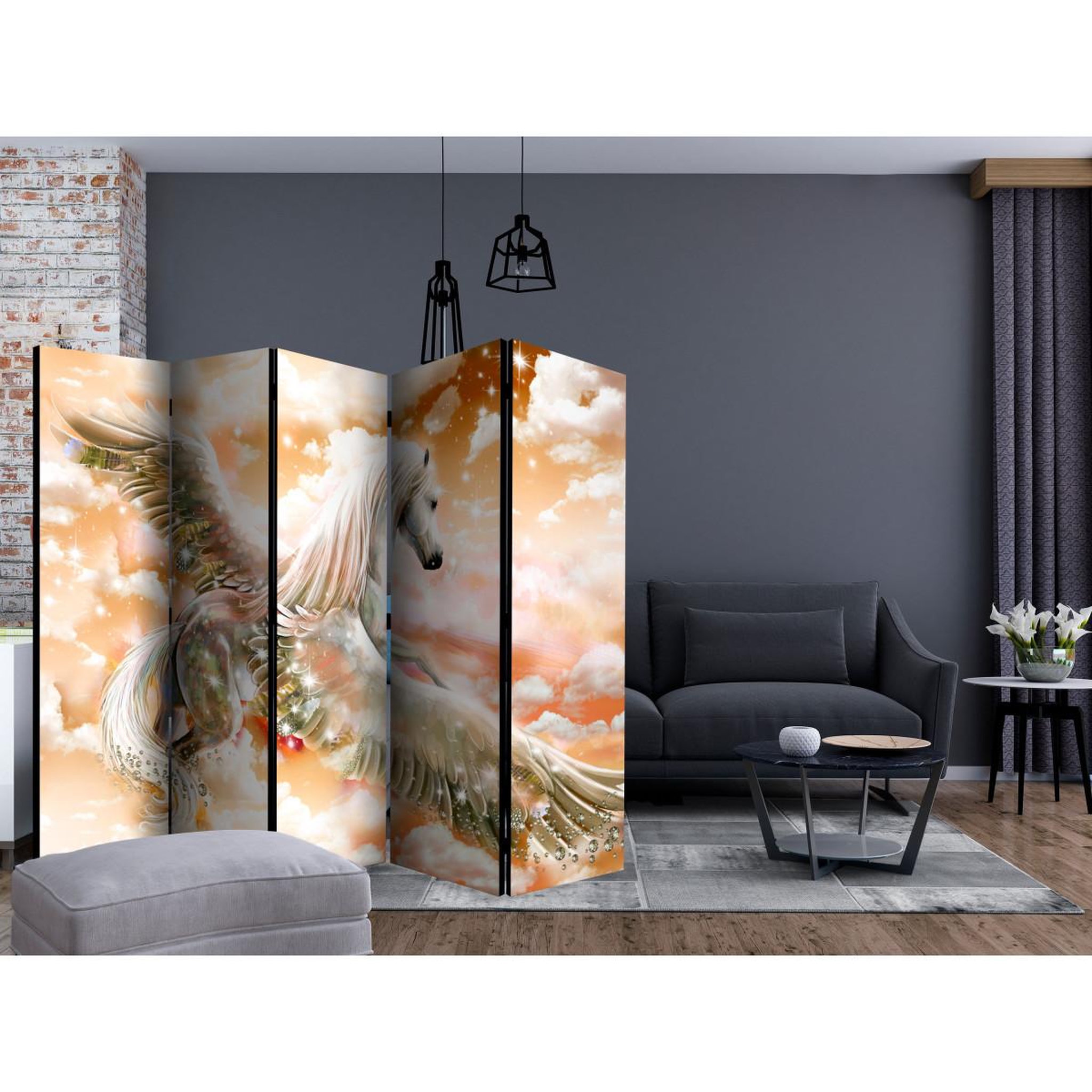 Voir la diapositive 2 : Paris Prix Paravent 5 volets  pegasus orange  172x225cm