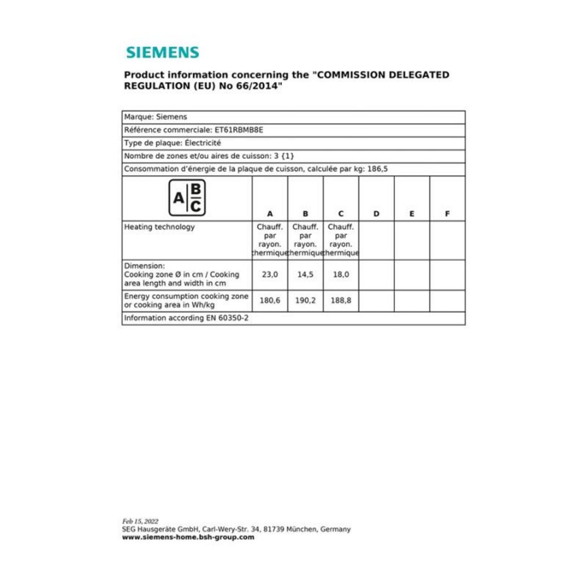 Siemens Table de cuisson vitrocéramique 60cm 3 feux 5700w noir - ET61RBMB8E