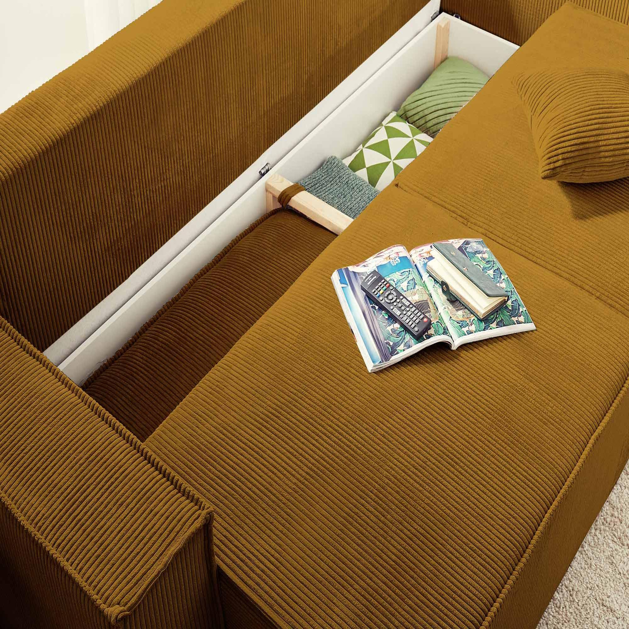 Voir la diapositive 3 : BEST MOBILIER Dellia - canapé 3 places convertible - avec coffre - en velours côtelé - style contemporain