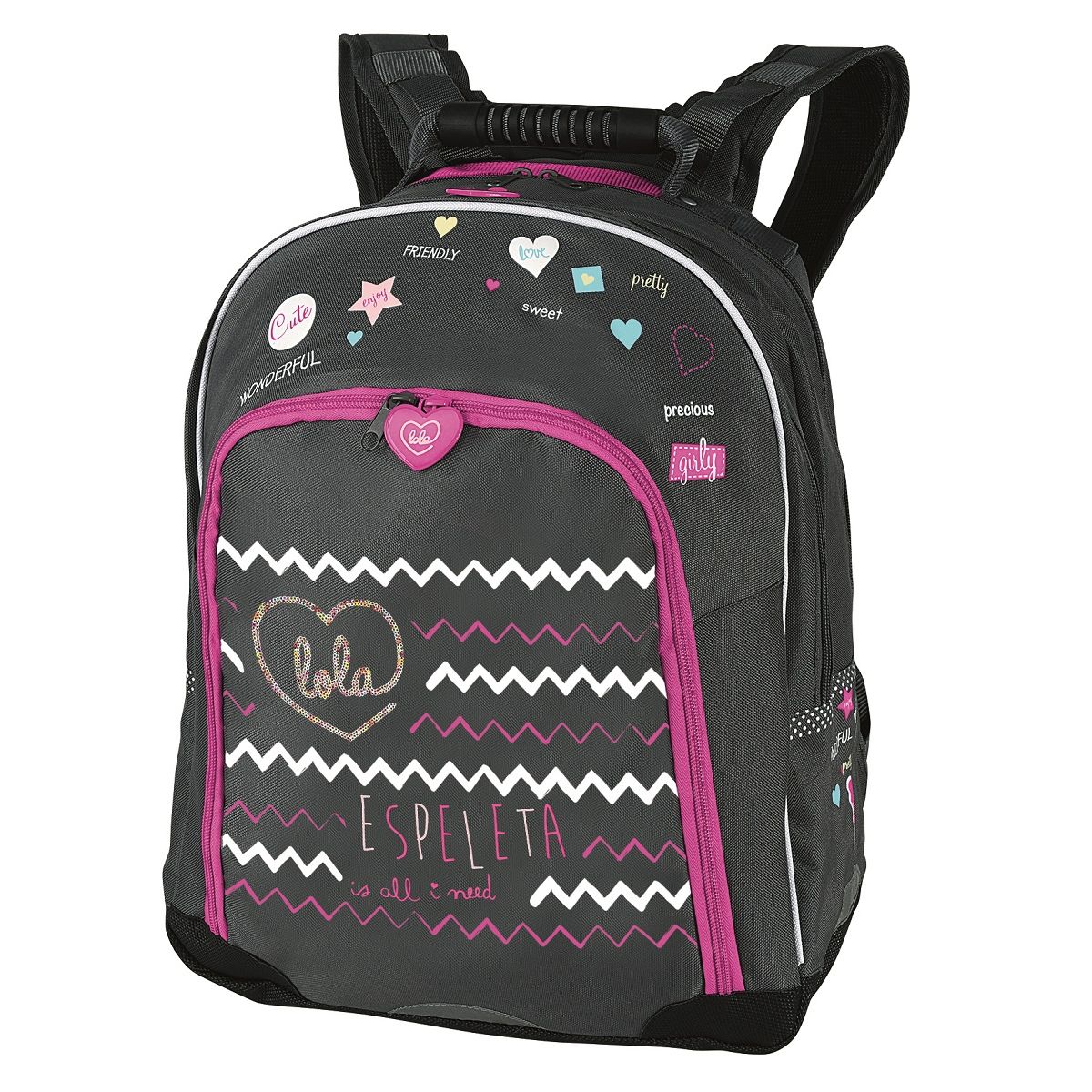 Sac à dos fille 32cm - 600D - 2 compartiments intérieurs  - nombreuses poches - Dos matelassé - Bretelles ergonomiques moussées - Fond renforcé - LOLA ESPELETA
