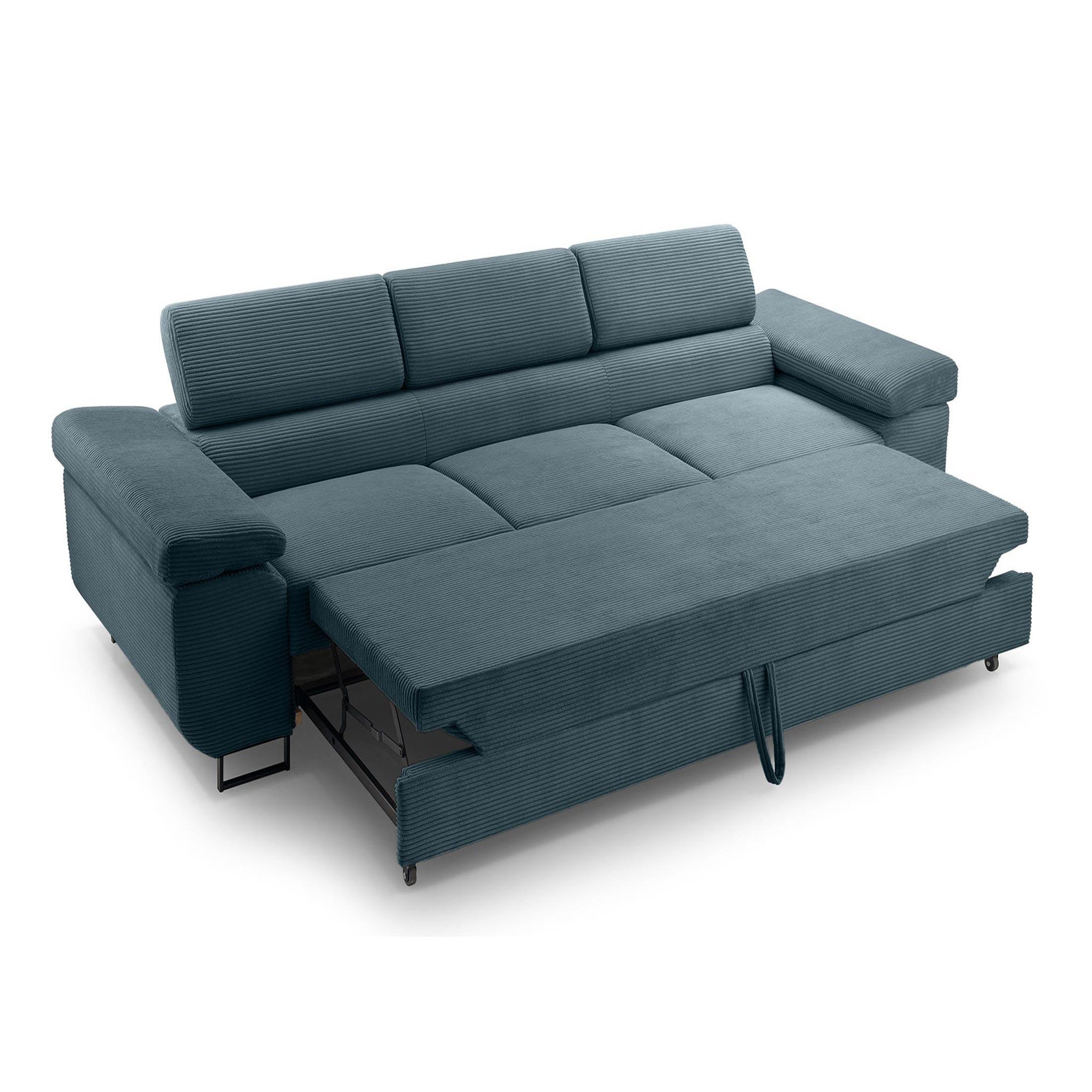 Voir la diapositive 2 : BEST MOBILIER Pablo - canapé 3 places - convertible avec têtières réglables - en velours côtelé