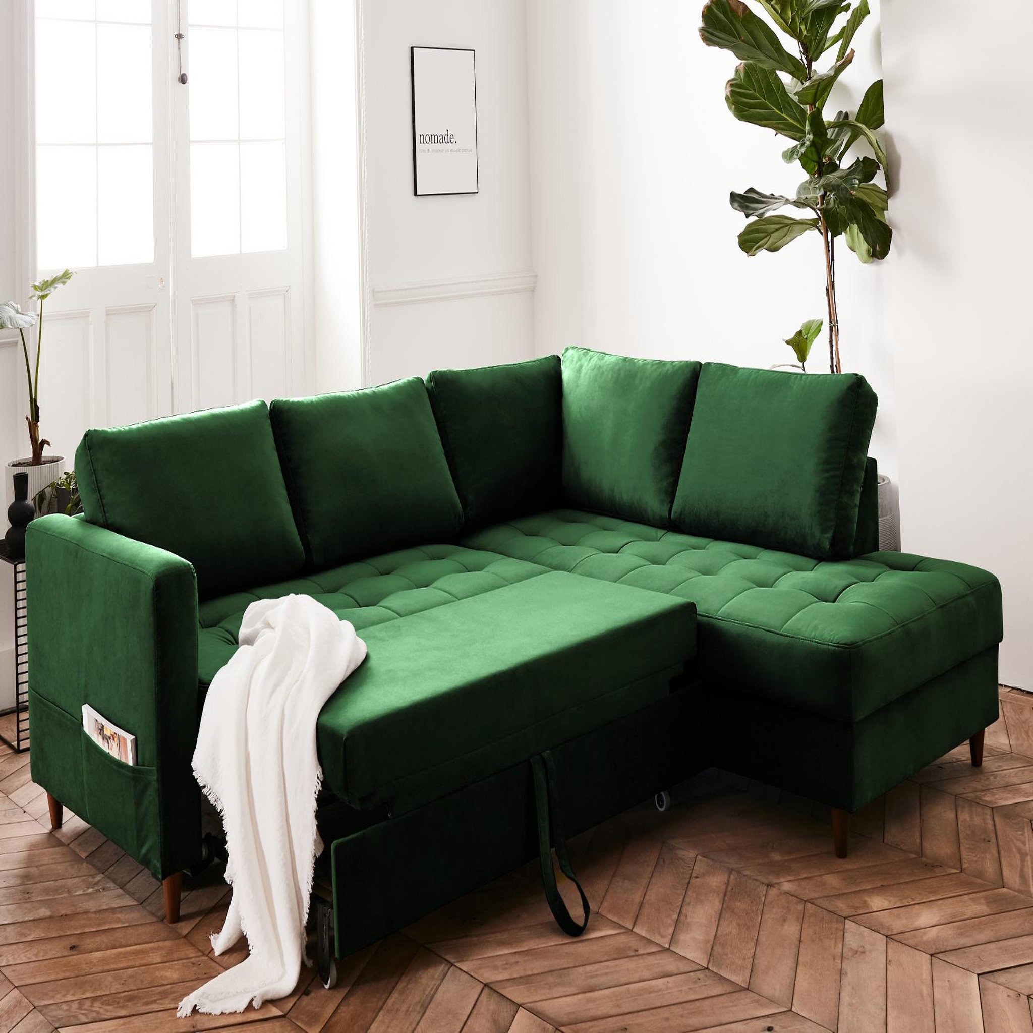 Voir la diapositive 3 : BEST MOBILIER Anna - canapé d'angle droit - 5 places - convertible - en velours