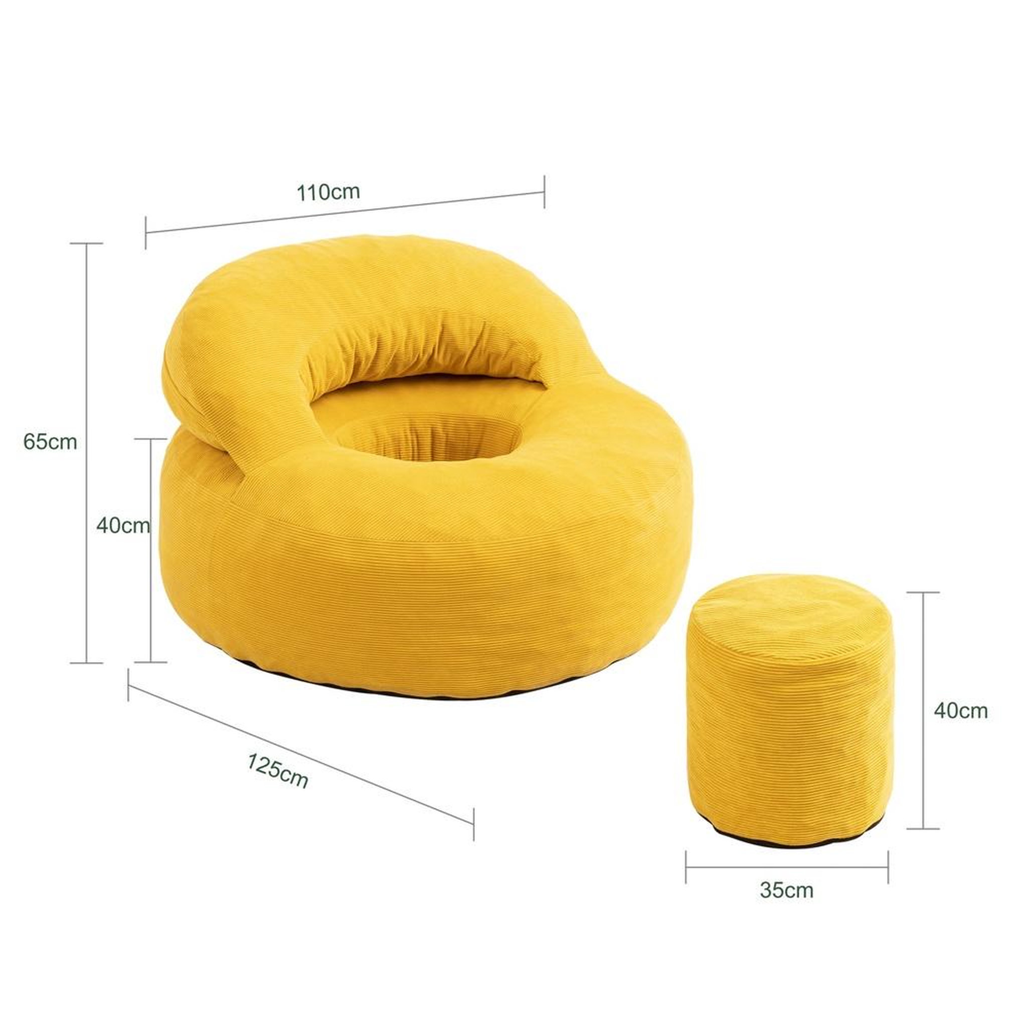 Voir la diapositive 3 : SOBUY Fauteuil relax jaune avec repose-pieds 110x125x65cm fst100-y