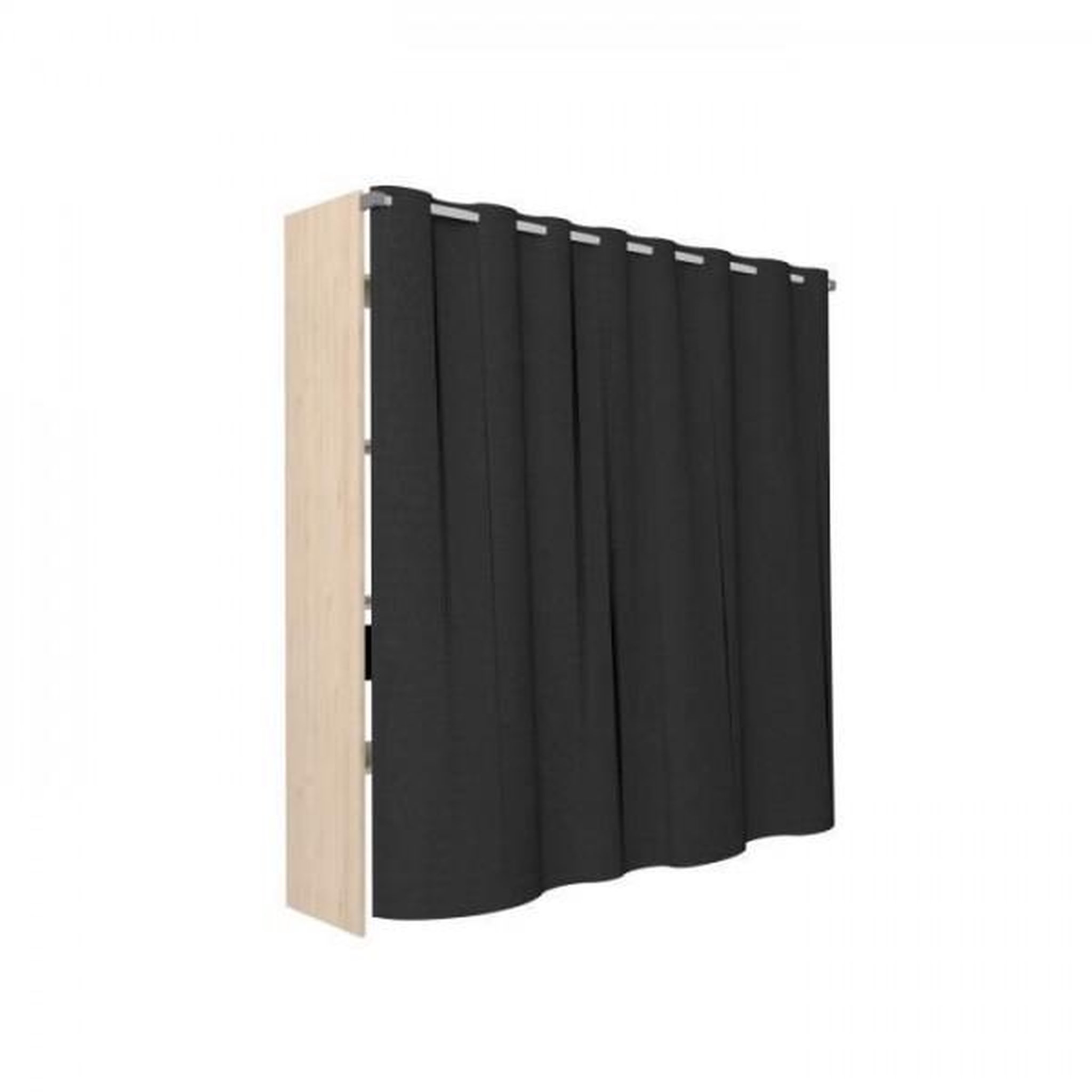 Voir la diapositive 6 : EKIPA Dressing ARTIC avec rideau - L 198 x H 203 cm - 2 colonnes + 2 penderies + 2 tiroirs - Chene Jackson et noir
