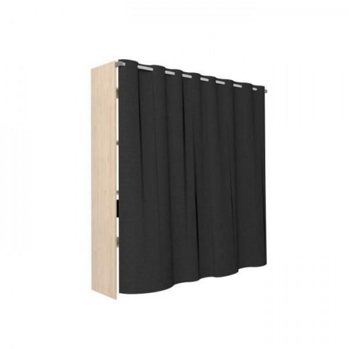 EKIPA Dressing ARTIC avec rideau - L 198 x H 203 cm - 2 colonnes + 2 penderies + 2 tiroirs - Chene Jackson et noir