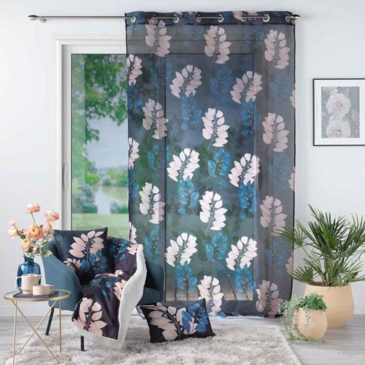 Paris Prix Rideau Voilage à Œillets  Belline  140x240cm Bleu