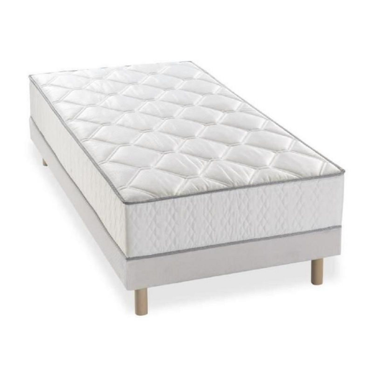 FINLANDEK Ensemble matelas ressorts + sommier tapissier 90 x 190 - Confort equilibre - Epaisseur 23 cm - Galon gris - FINLANDEK Hyvyys