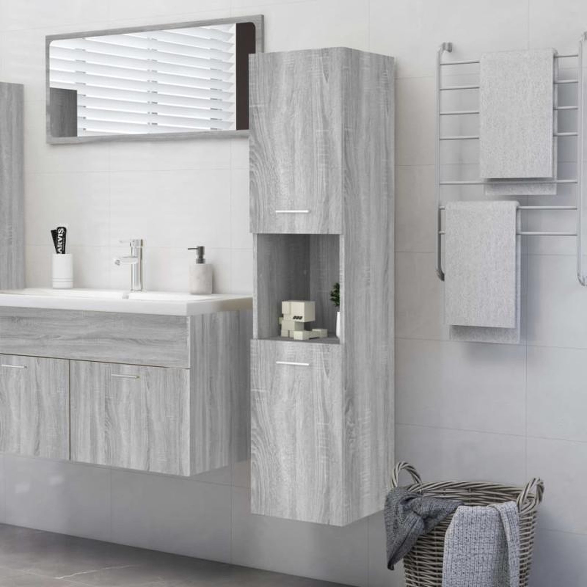 VIDAXL Armoire de bain Sonoma gris 30x30x130 cm Bois d ingénierie