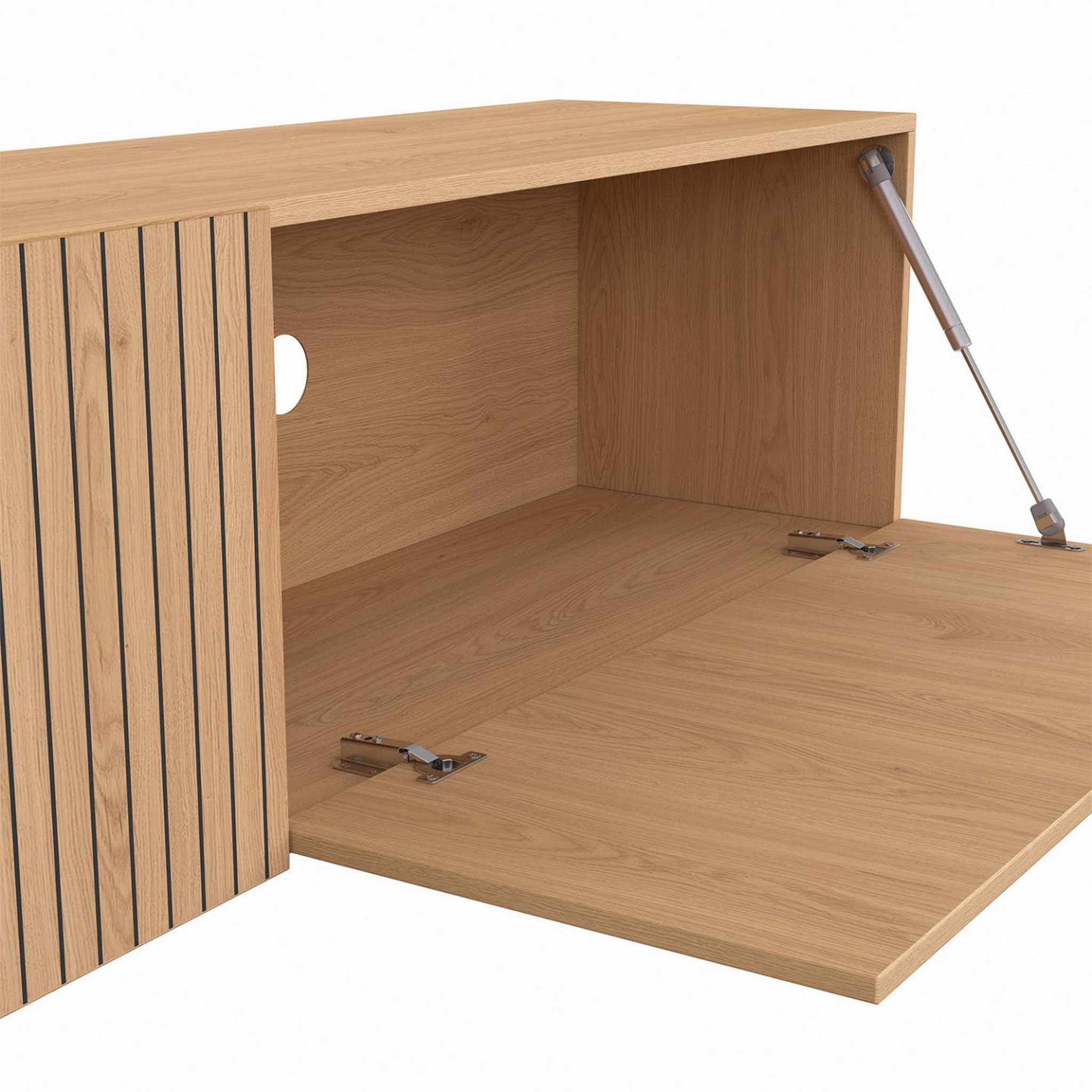 Voir la diapositive 6 : ID MARKET Meuble tv 140 cm suspendu juliette 2 portes lattes tasseau bois coloris chêne