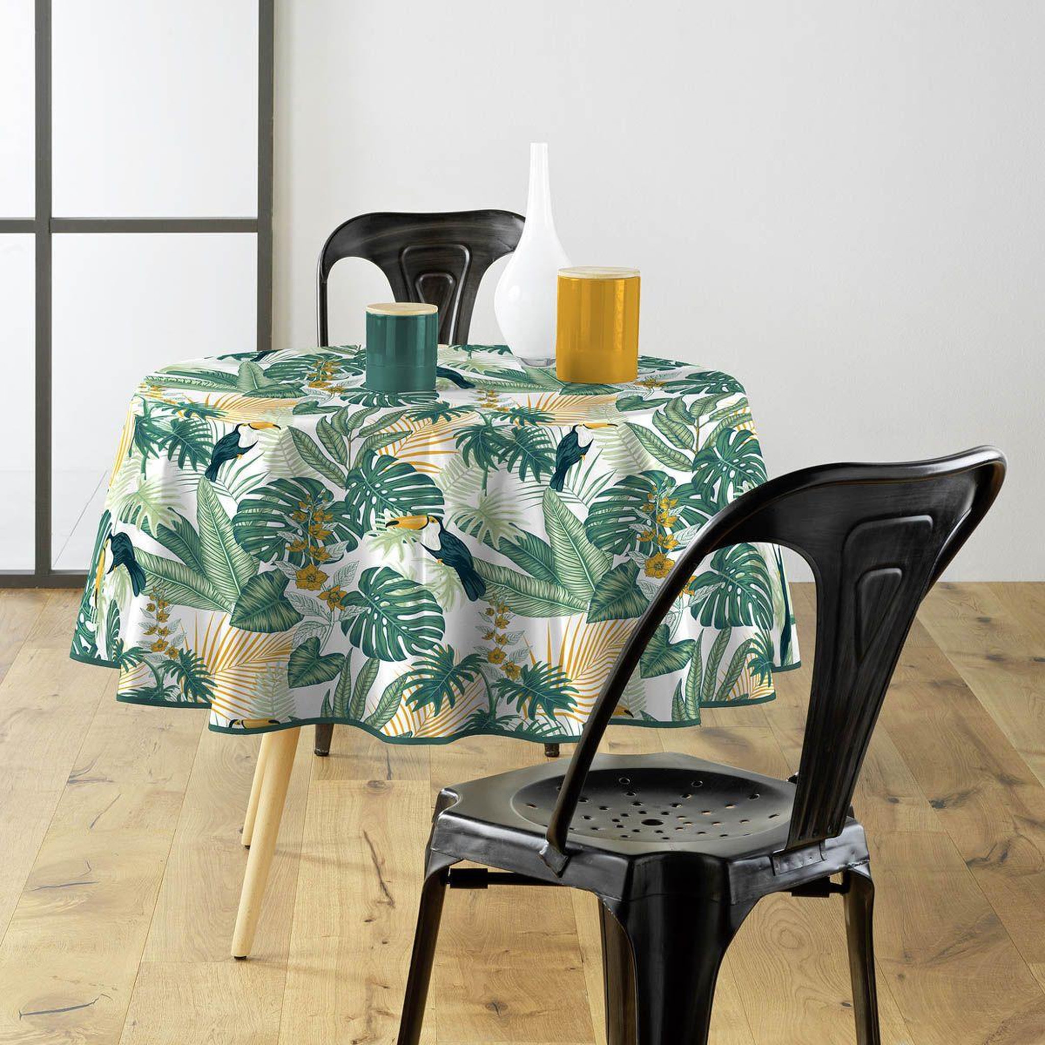 Voir la diapositive 2 : Douceur d'Intérieur Nappe Ronde Imprimé  Guyana  160cm Vert