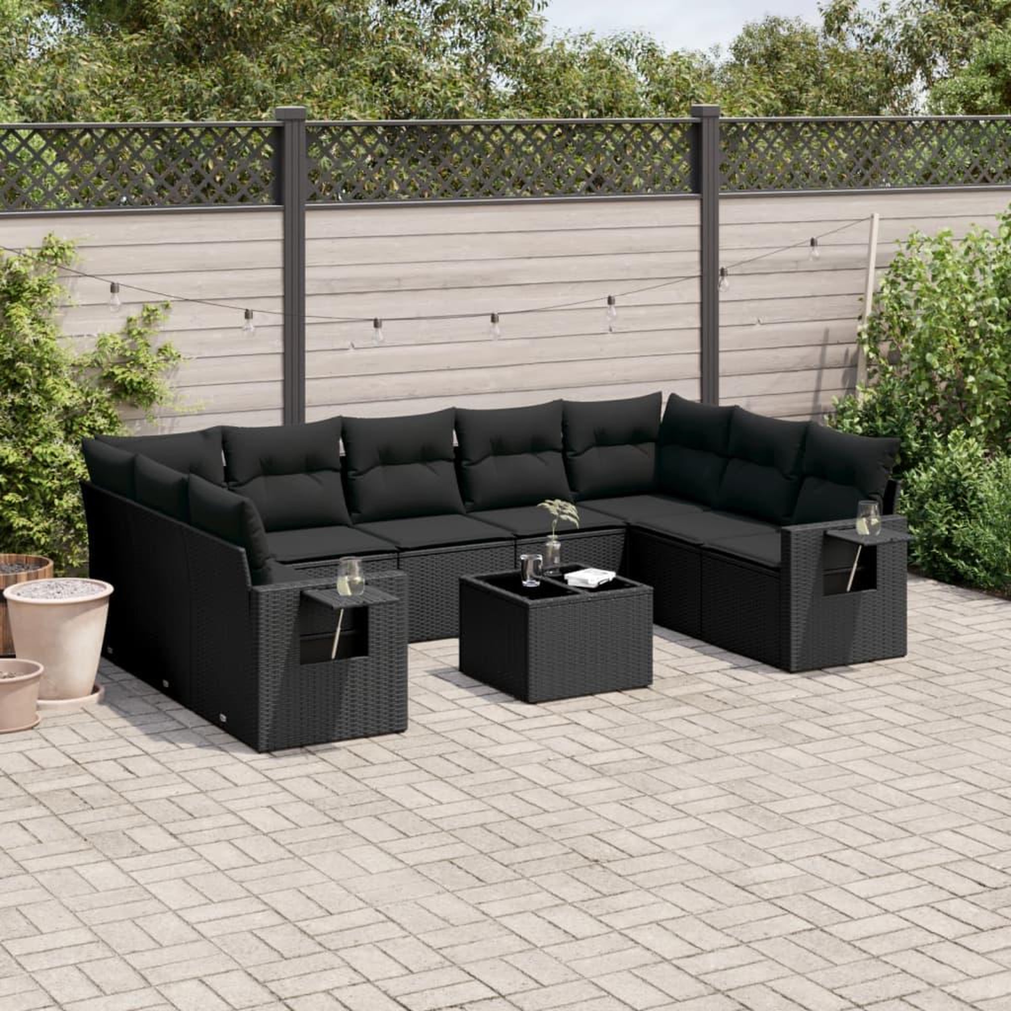 VIDAXL Salon de jardin 10 pcs avec coussins noir resine tressee