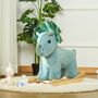 Voir la diapositive 2 : HOMCOM Jouet à bascule dinosaure effet sonore rugissement bois peuplier peluche courte polyester vert d'eau