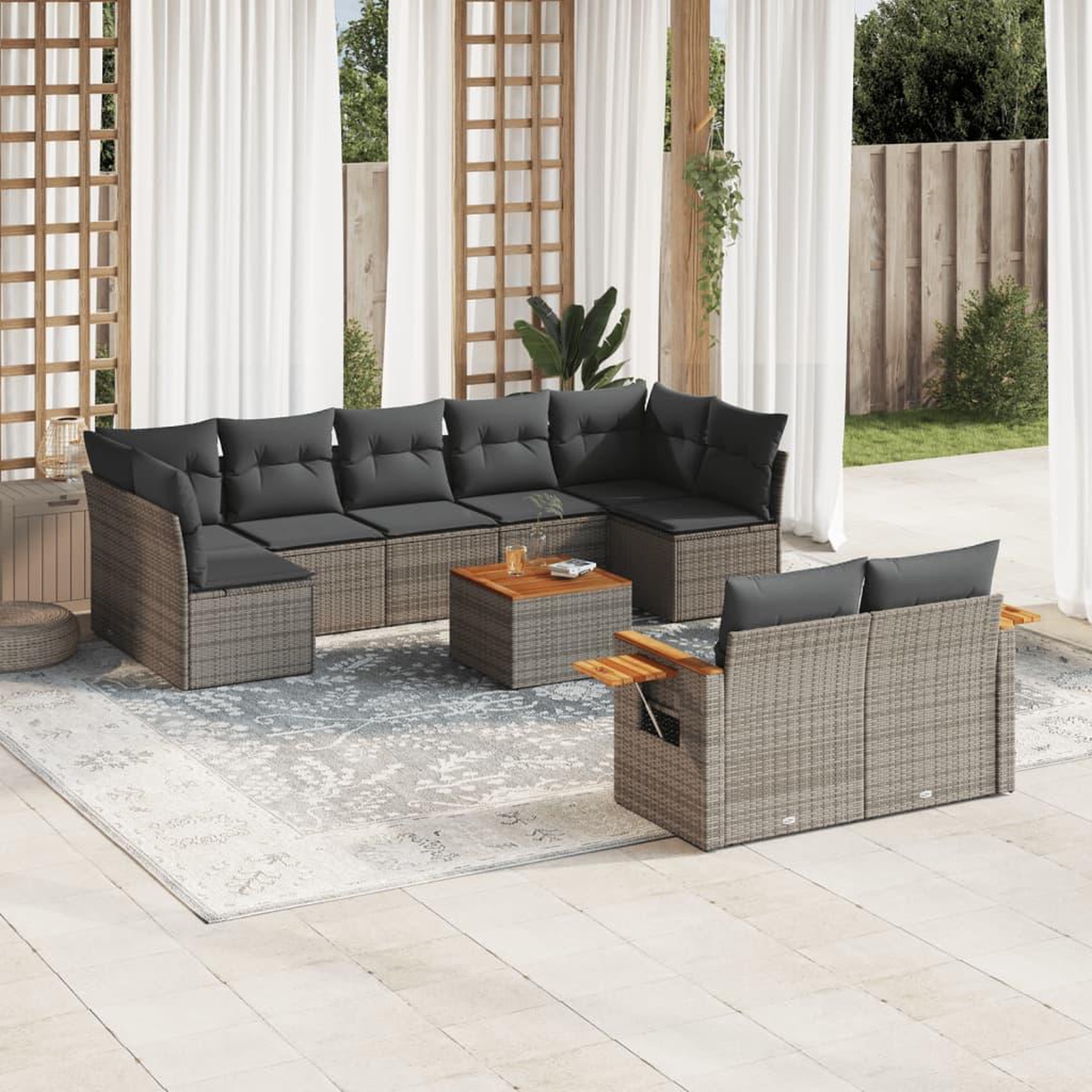VIDAXL Salon de jardin avec coussins 10 pcs gris resine tressee