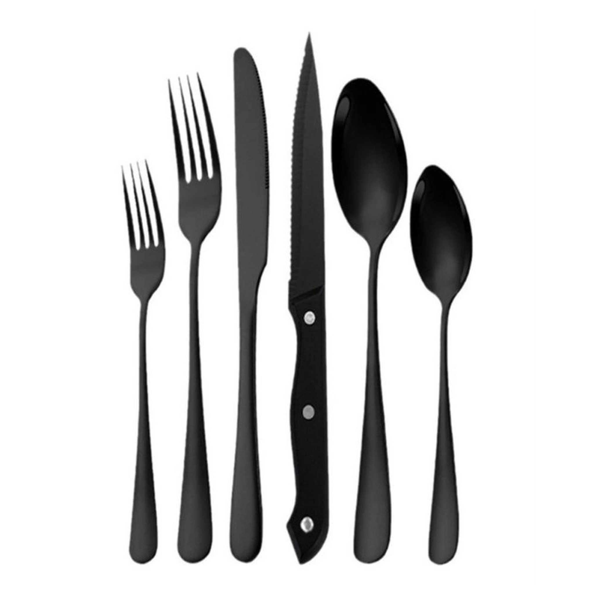 Ensemble de couverts 24 pièces pour 6 personnes en acier inox 304 noir mat, finition antidérapante