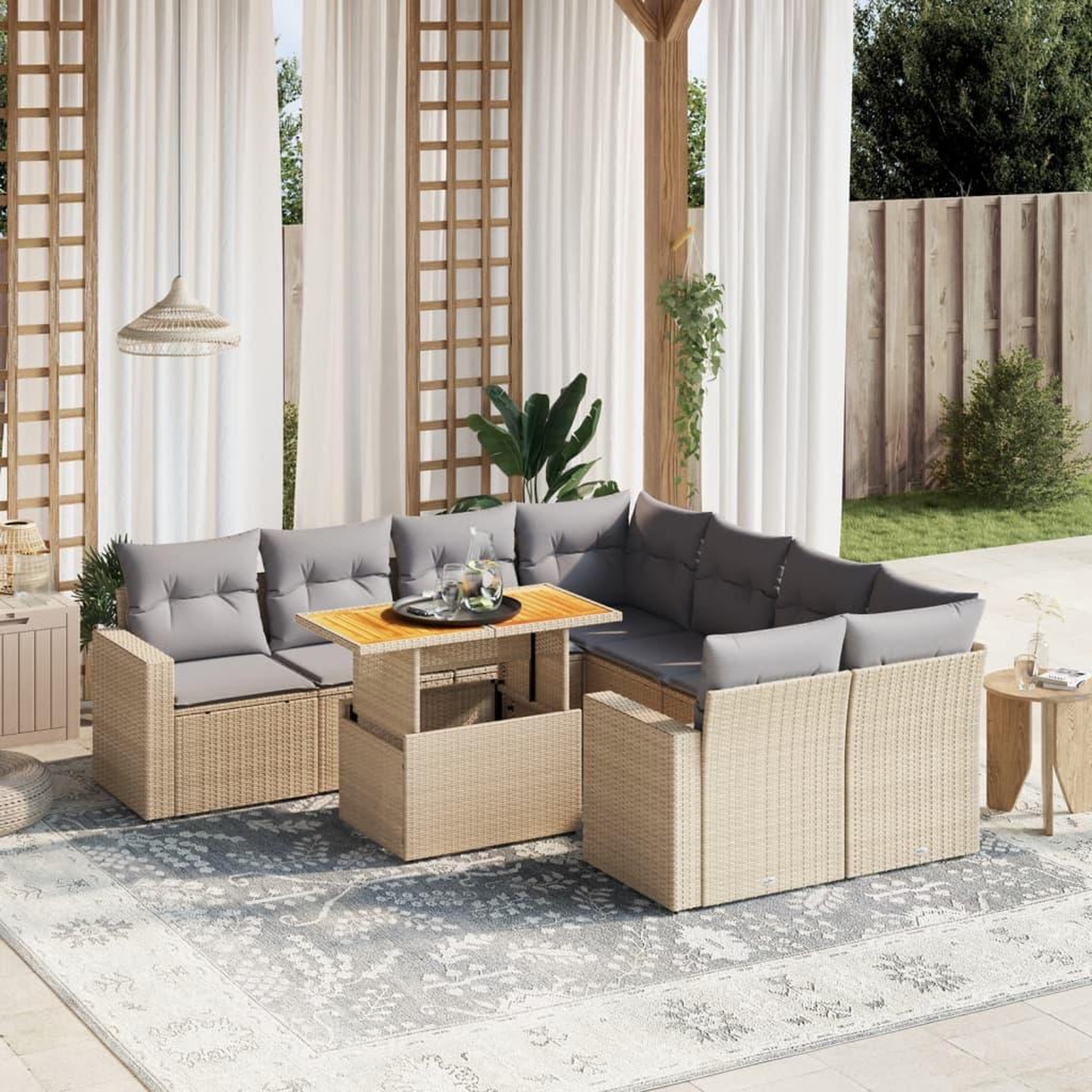VIDAXL Salon de jardin avec coussins 9 pcs beige resine tressee