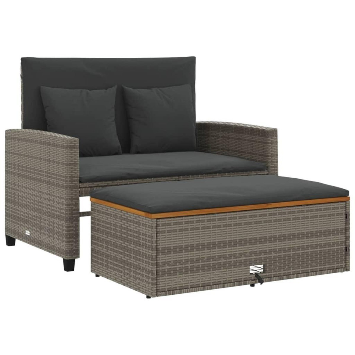 VIDAXL Canape de jardin 2 places coussins gris resine tressee&acacia