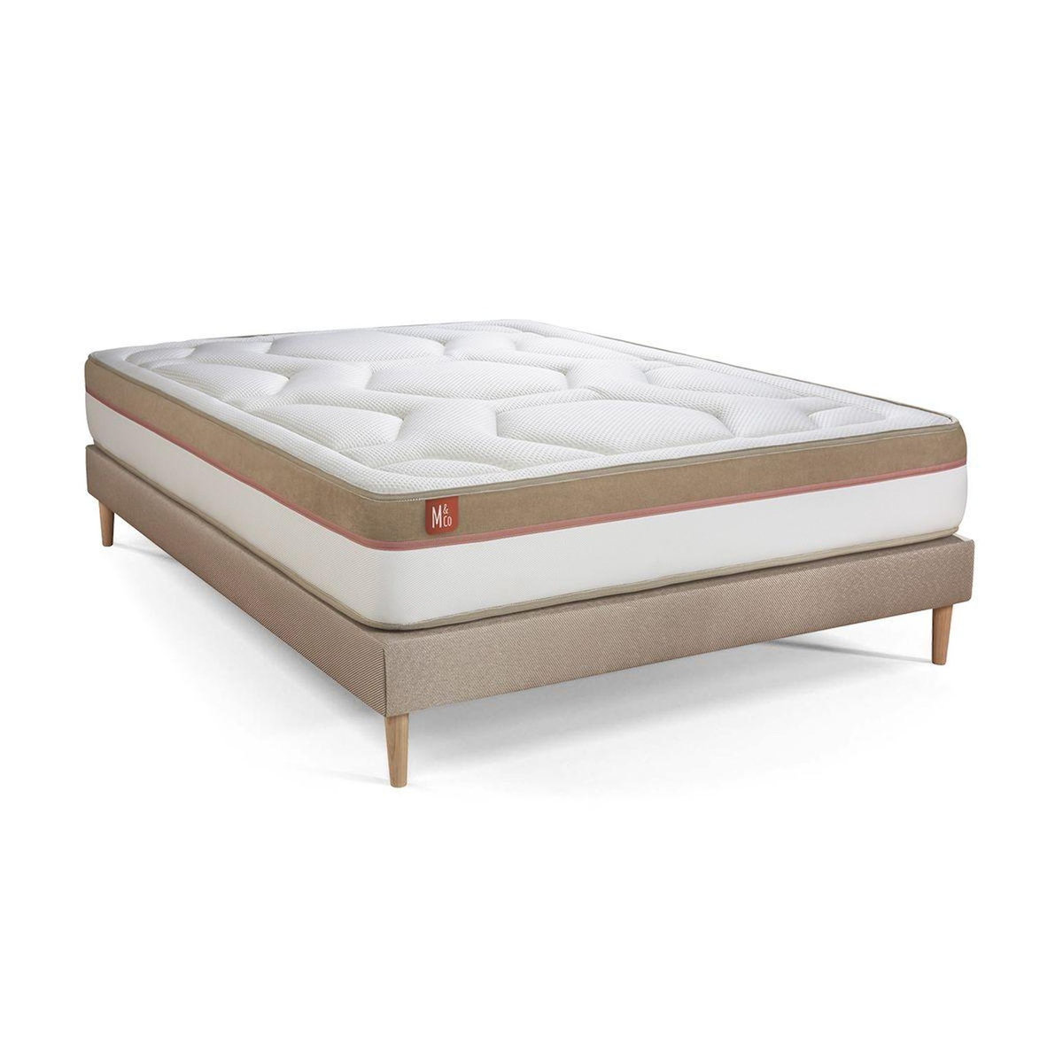 MARMOTTES&CO Ensemble LE COSY 160x200cm Mémoire de forme 7 zones de confort - Ep. 30cm + sommier Beige