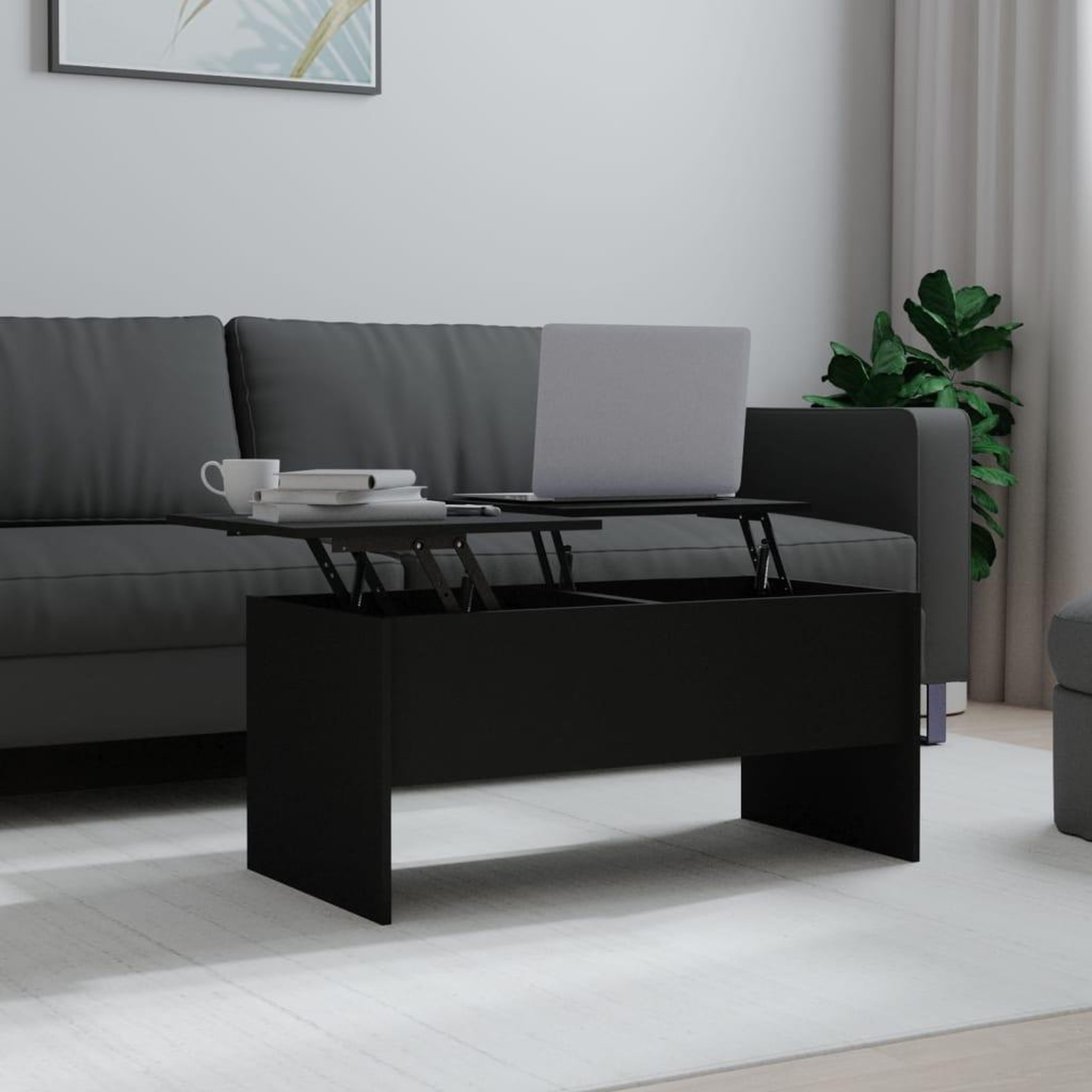Voir la diapositive 1 : VIDAXL Table basse noir 102x50,5x46,5 cm bois d'ingenierie