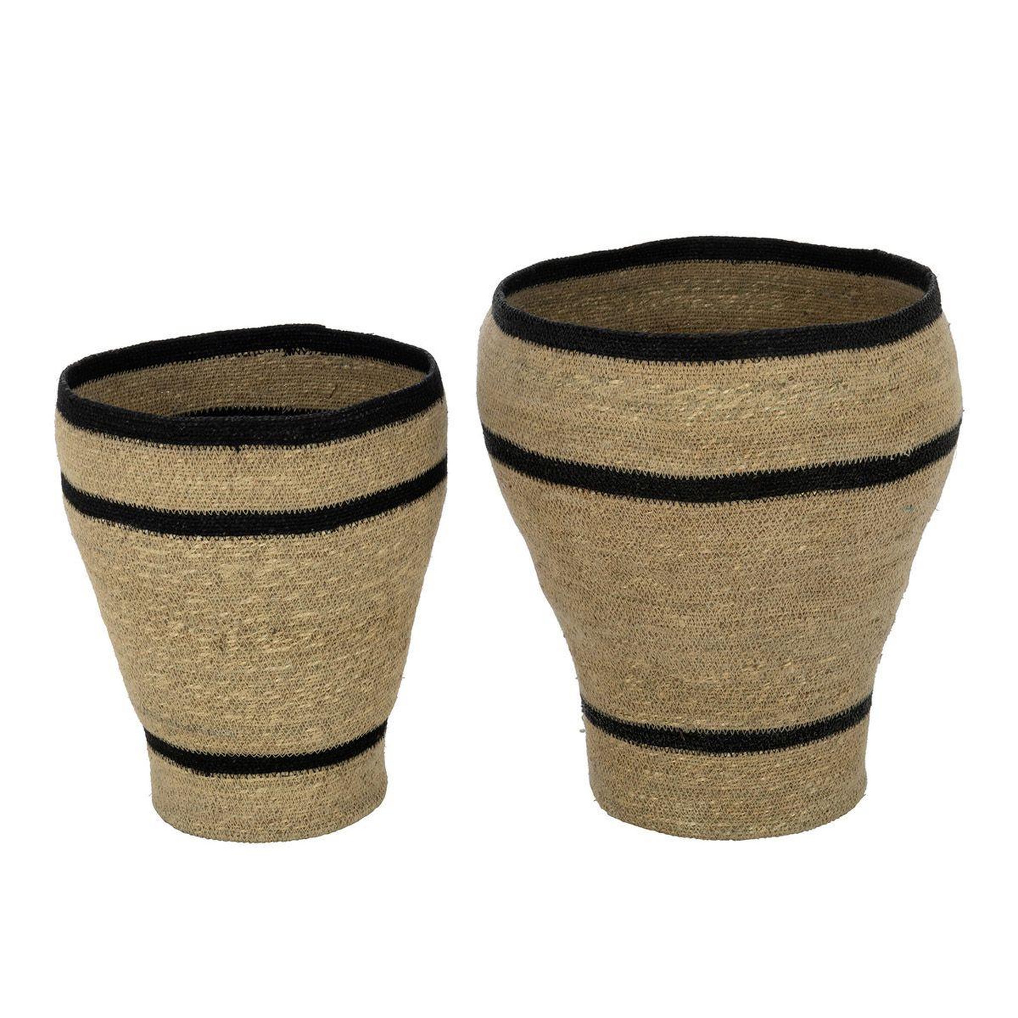Voir la diapositive 2 : J-LINE Lot de 2 Cache-Pots Paniers Lignes  Herbes Marines  45cm Naturel