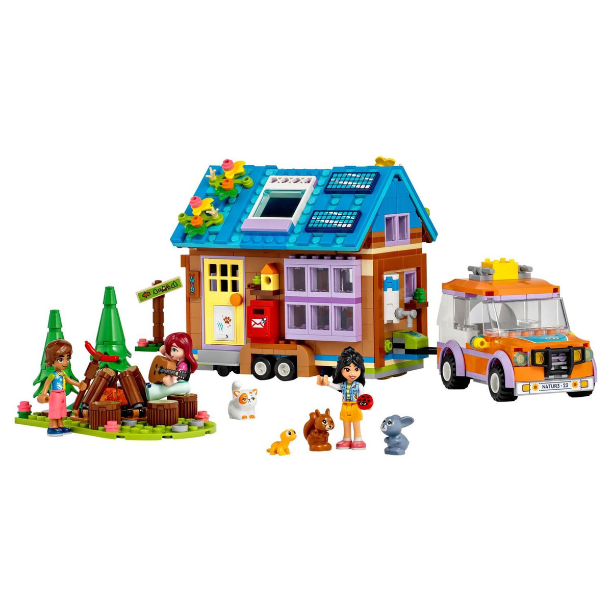 LEGO Friends 41735 La mini maison mobile, Jeu Camping en Forêt avec Voiture Jouet, Mini-Poupées Leo & Liann