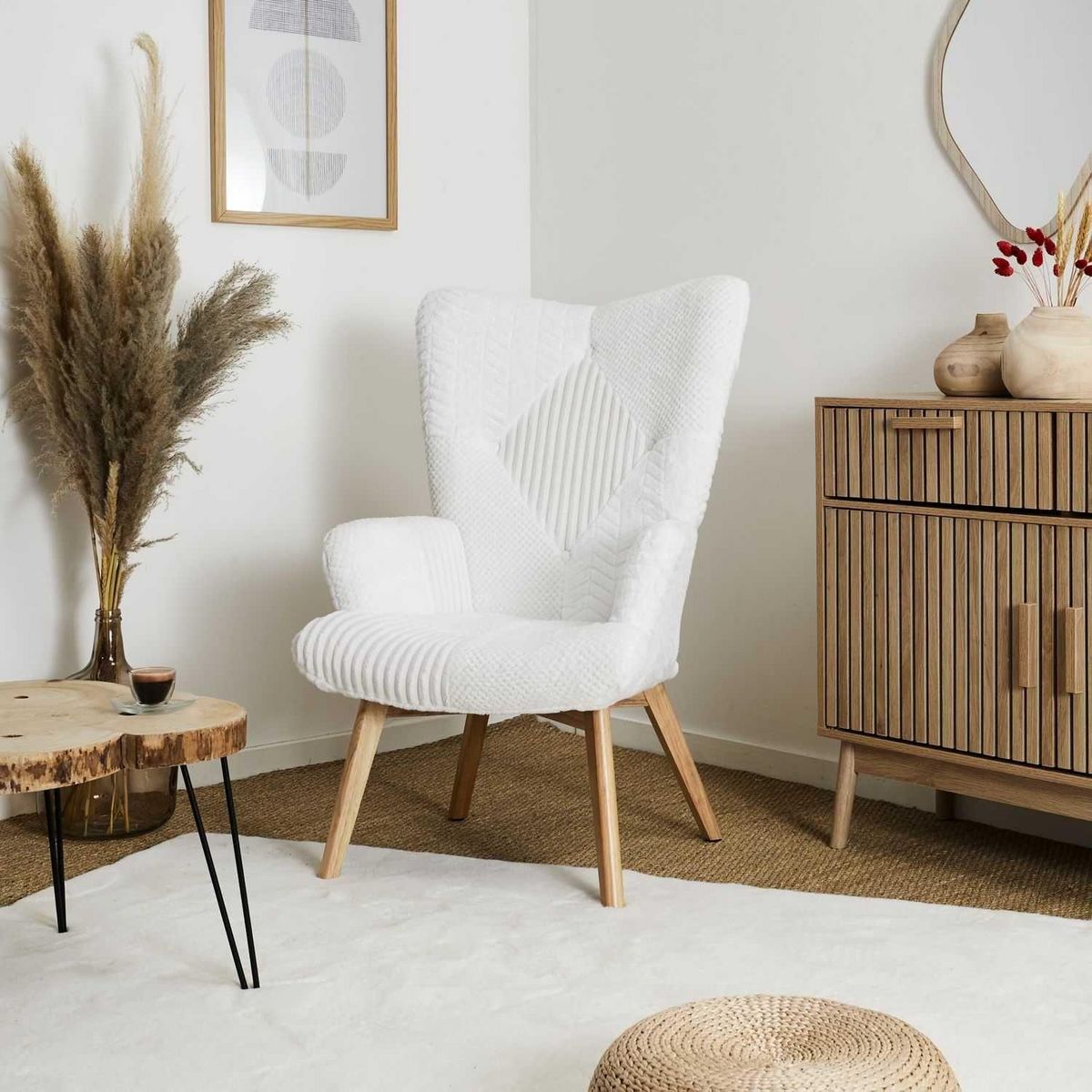 The Home Deco Factory Fauteuil de salon scandi en patchwork Helsinki
