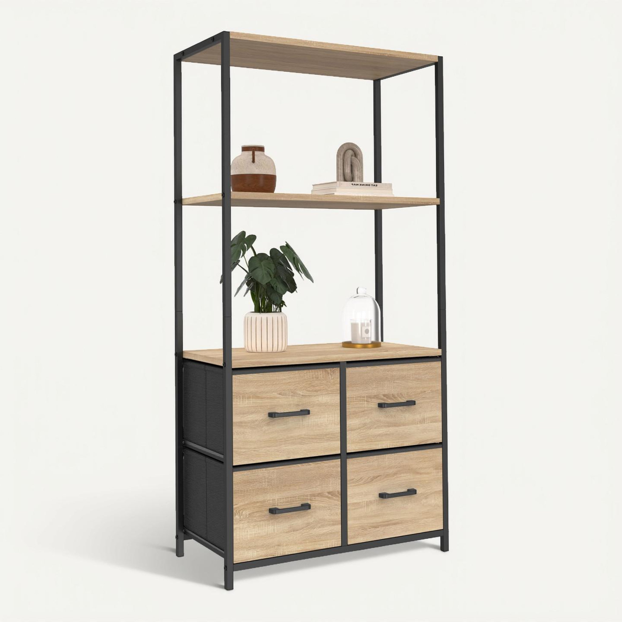 Voir la diapositive 6 : ID MARKET Etagère 3 niveaux avec 4 tiroirs en tissu utah 120 cm meuble de rangement design industriel