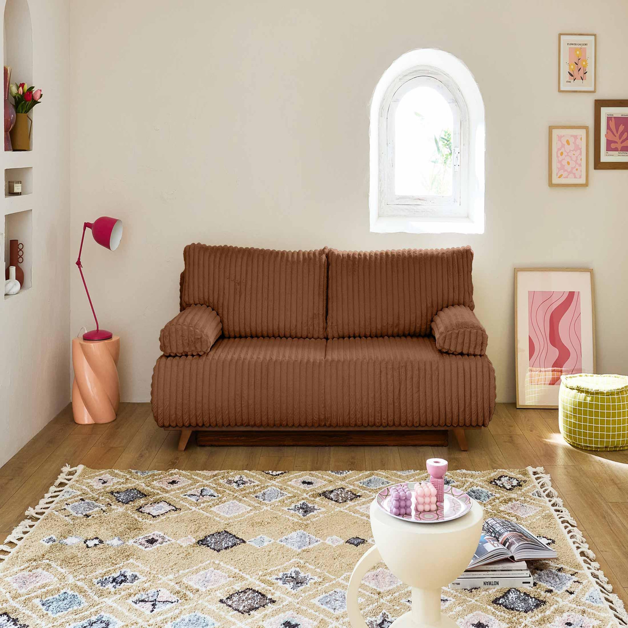 Voir la diapositive 2 : BEST MOBILIER Cristal - canapé 3 places - convertible avec coffre et grand pouf - en fausse fourrure côtelée