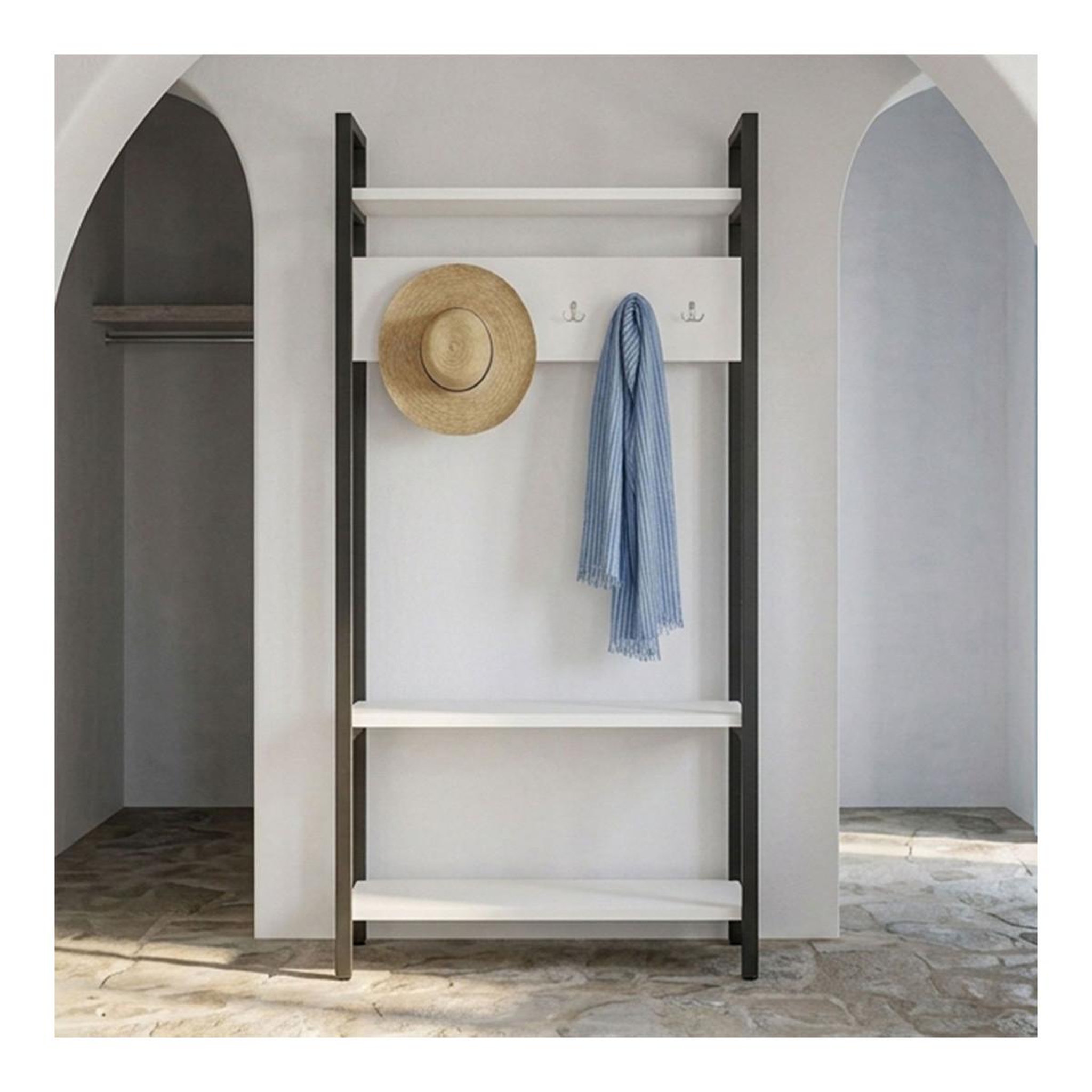 Voir la diapositive 2 : Paris Prix Meuble d'Entrée Vestiaire  Sicaret  180cm Blanc Mat