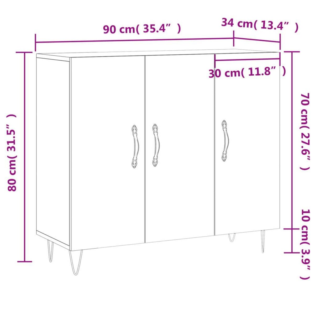 VIDAXL Buffet gris beton 90x34x80 cm bois d'ingenierie