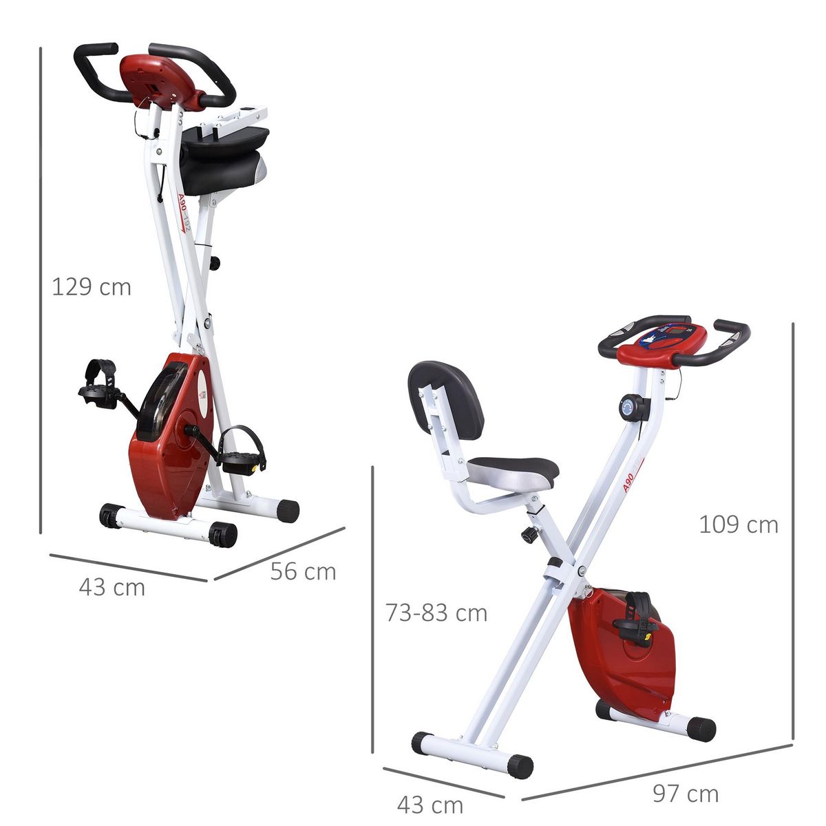 HOMCOM Vélo d'appartement pliable 8 niveaux de résistance magnétique selle réglable dossier écran LCD multifonction capteur fréquence cardiaque