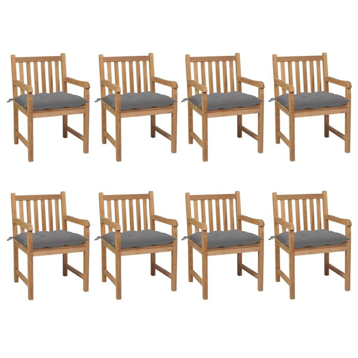 VIDAXL Chaises de jardin lot de 8 avec coussins gris Bois teck solide
