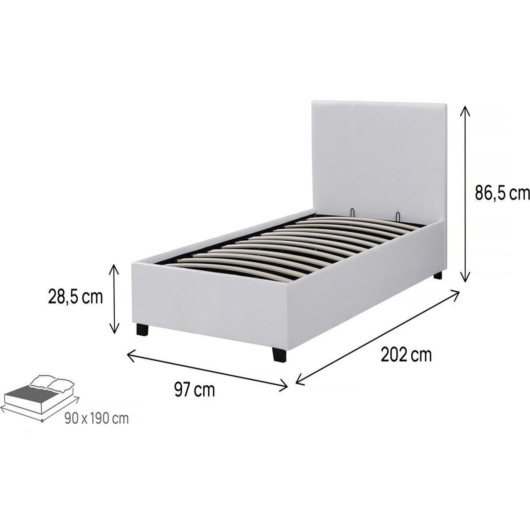 Voir la diapositive 4 : Habitat et Jardin Lit avec coffre  carla  - 90 x 190 cm - blanc