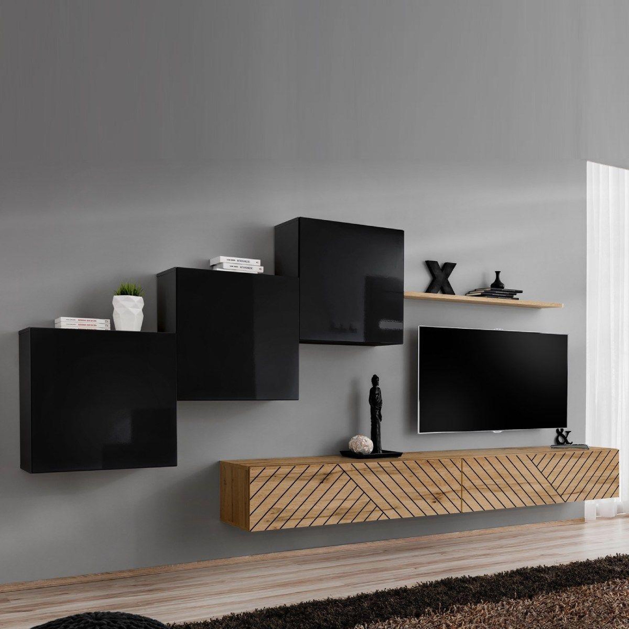 Paris Prix Ensemble meuble tv  switch lamel x  330cm naturel & noir