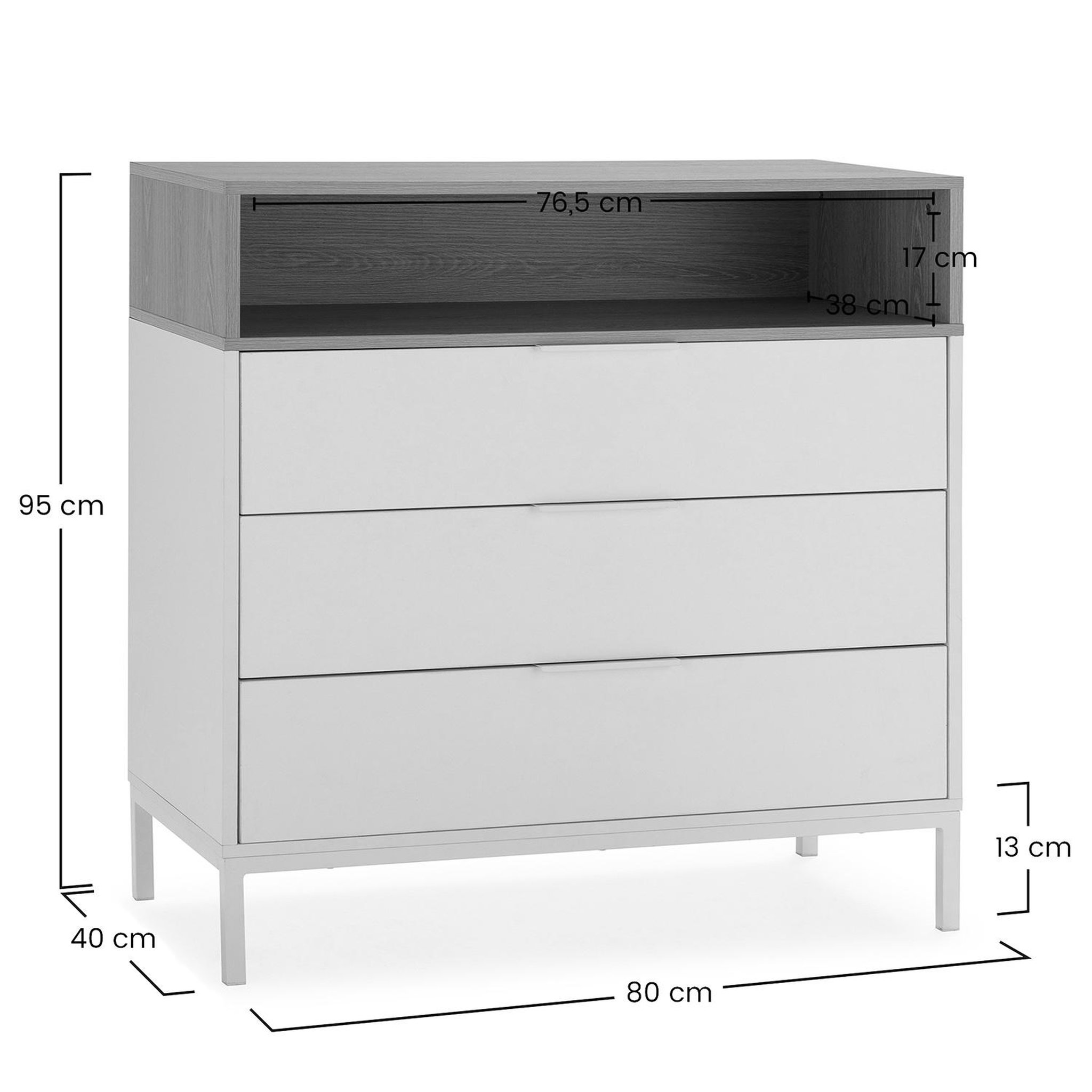 Voir la diapositive 6 : VS VENTA-STOCK Commode Nieve 3 tiroirs couleur Blanc