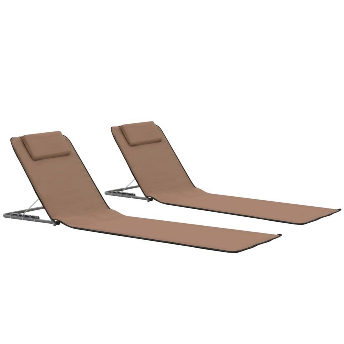 VIDAXL Tapis de plage pliables 2 pcs Acier et tissu marron