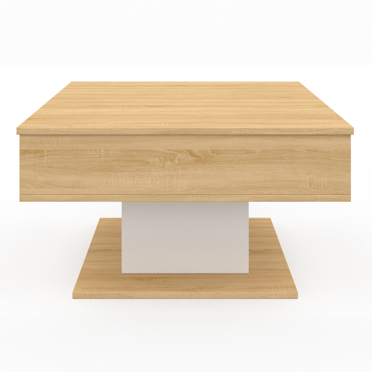 ID MARKET Table basse plateau relevable EDEN carrée bois et blanc