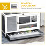 Voir la diapositive 6 : PAWHUT Clapier à lapin sur roulettes cage à lapin 2 niv. 2 portes verrouillables toit ouvrant plateau coulissant rampe bois gris blanc