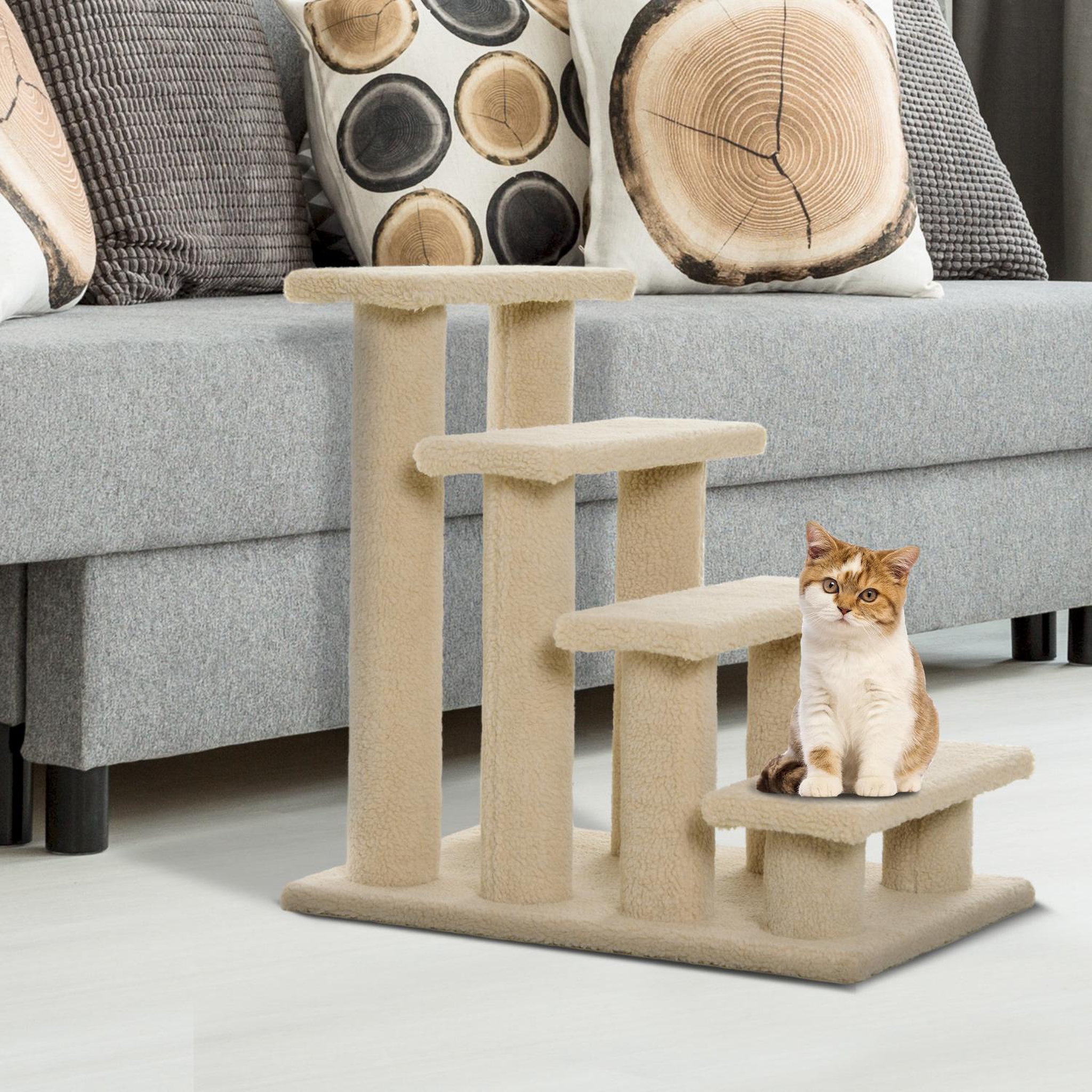 Voir la diapositive 2 : PAWHUT Escalier pour chat - escalier pour chien - 4 marches - revêtement flanelle grande douceur haute densité - structure panneaux particules - beige