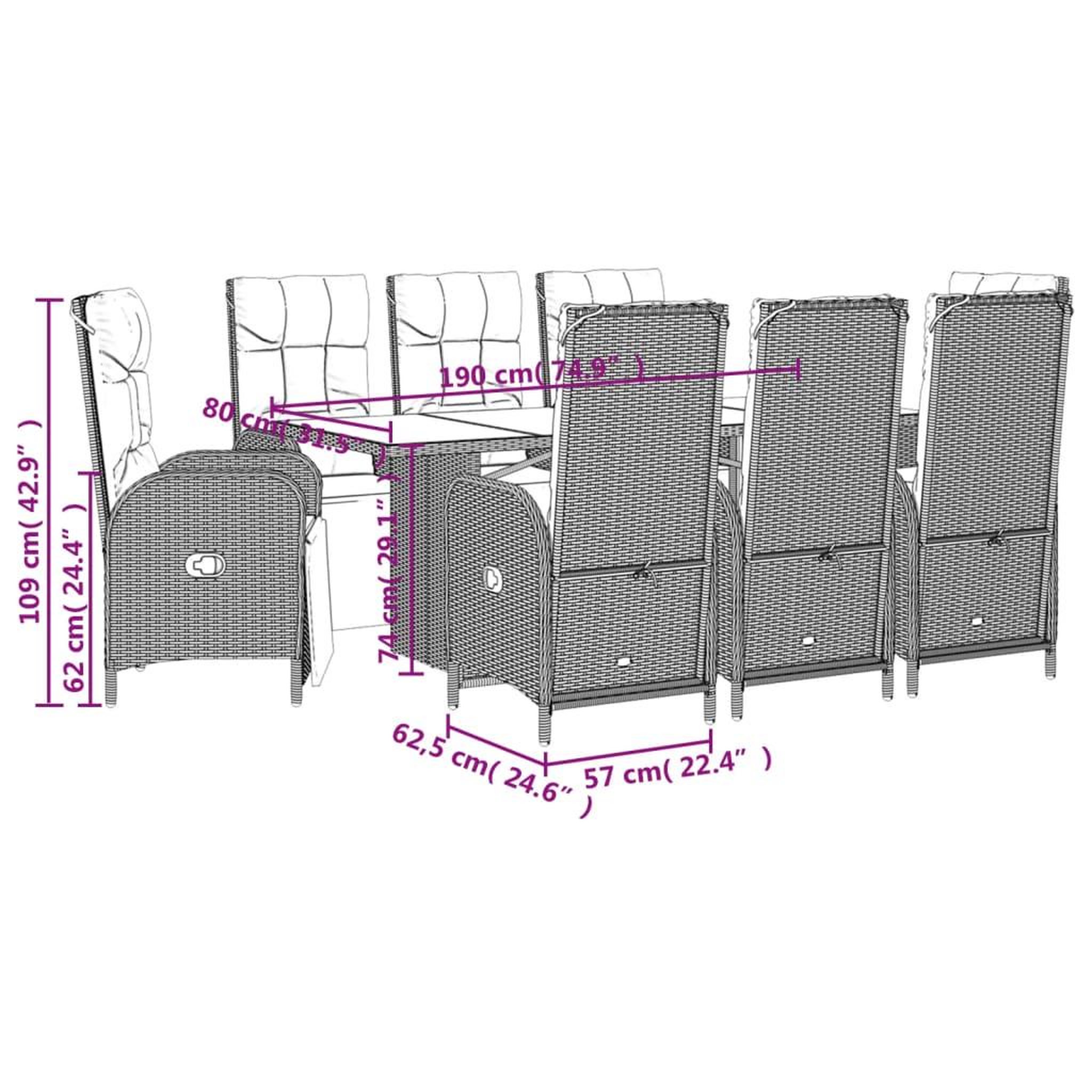 Voir la diapositive 6 : VIDAXL Ensemble a manger de jardin 9pcs coussins noir resine tressee