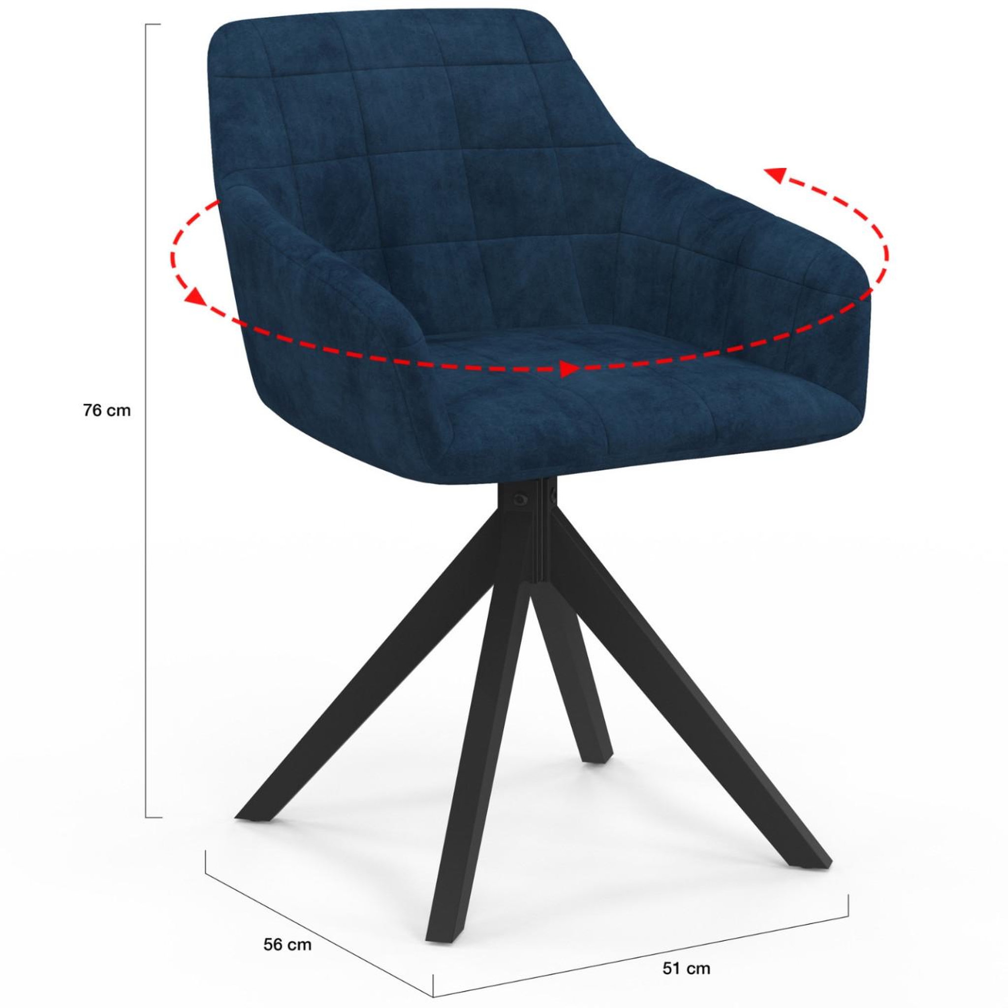 Voir la diapositive 5 : ID MARKET Lot de 2 chaises pivotantes 360° de salle à manger, fauteuils de table mady en velours bleu