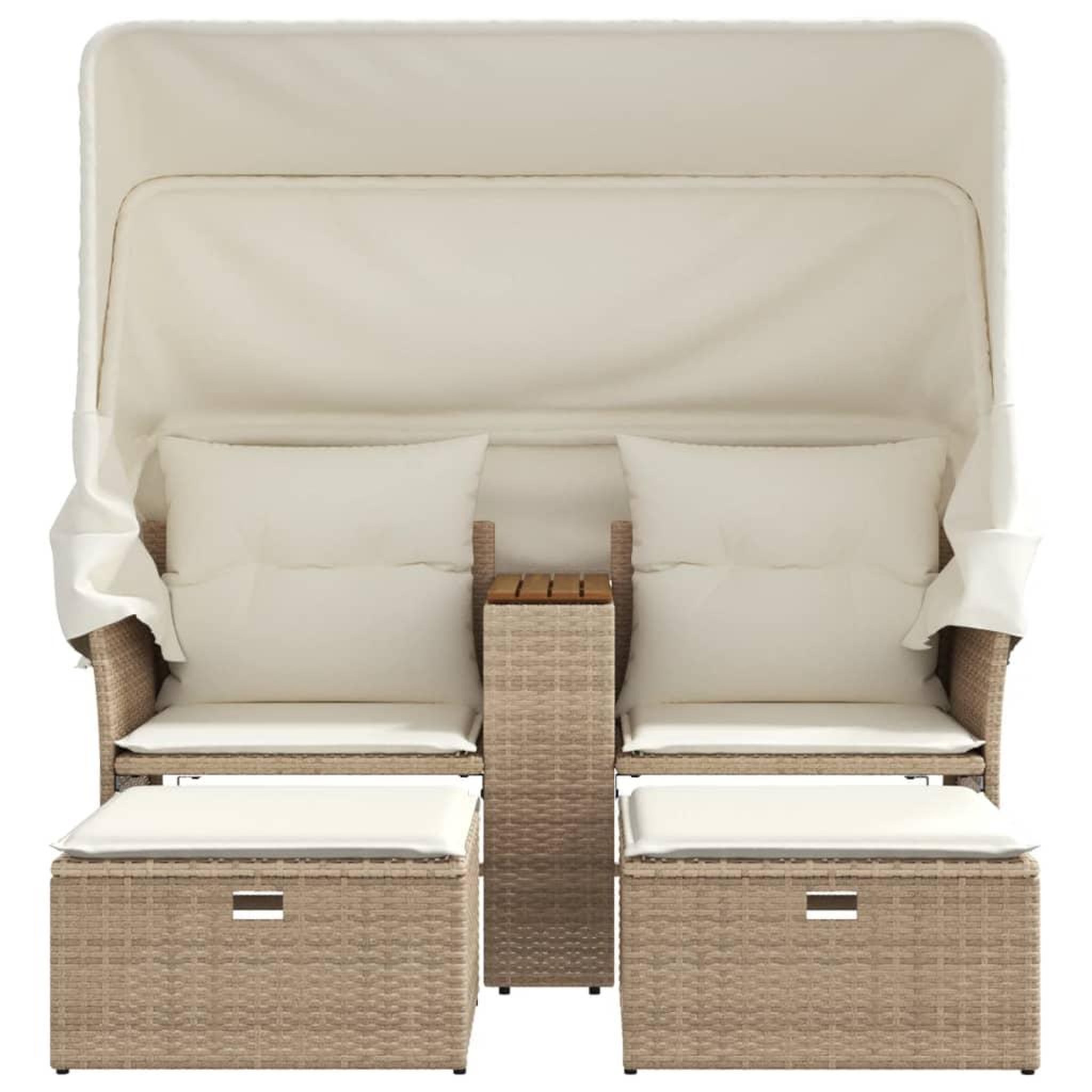 Voir la diapositive 4 : VIDAXL Canape de jardin 2 places avec auvent et tabourets beige rotin